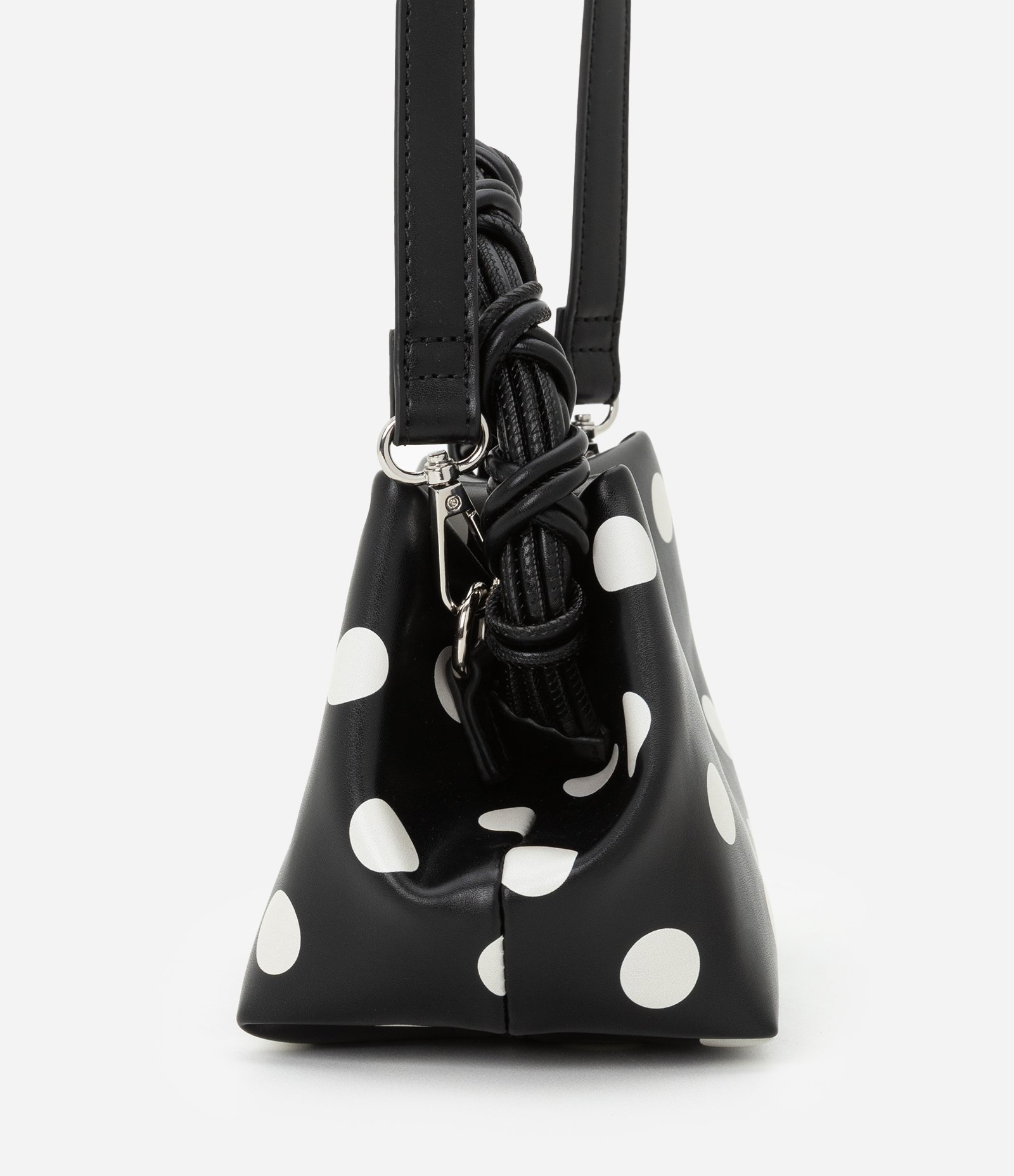 Bolsa de Mão em PU com Alça Removível e Estampa Poá Preto/Branco 3