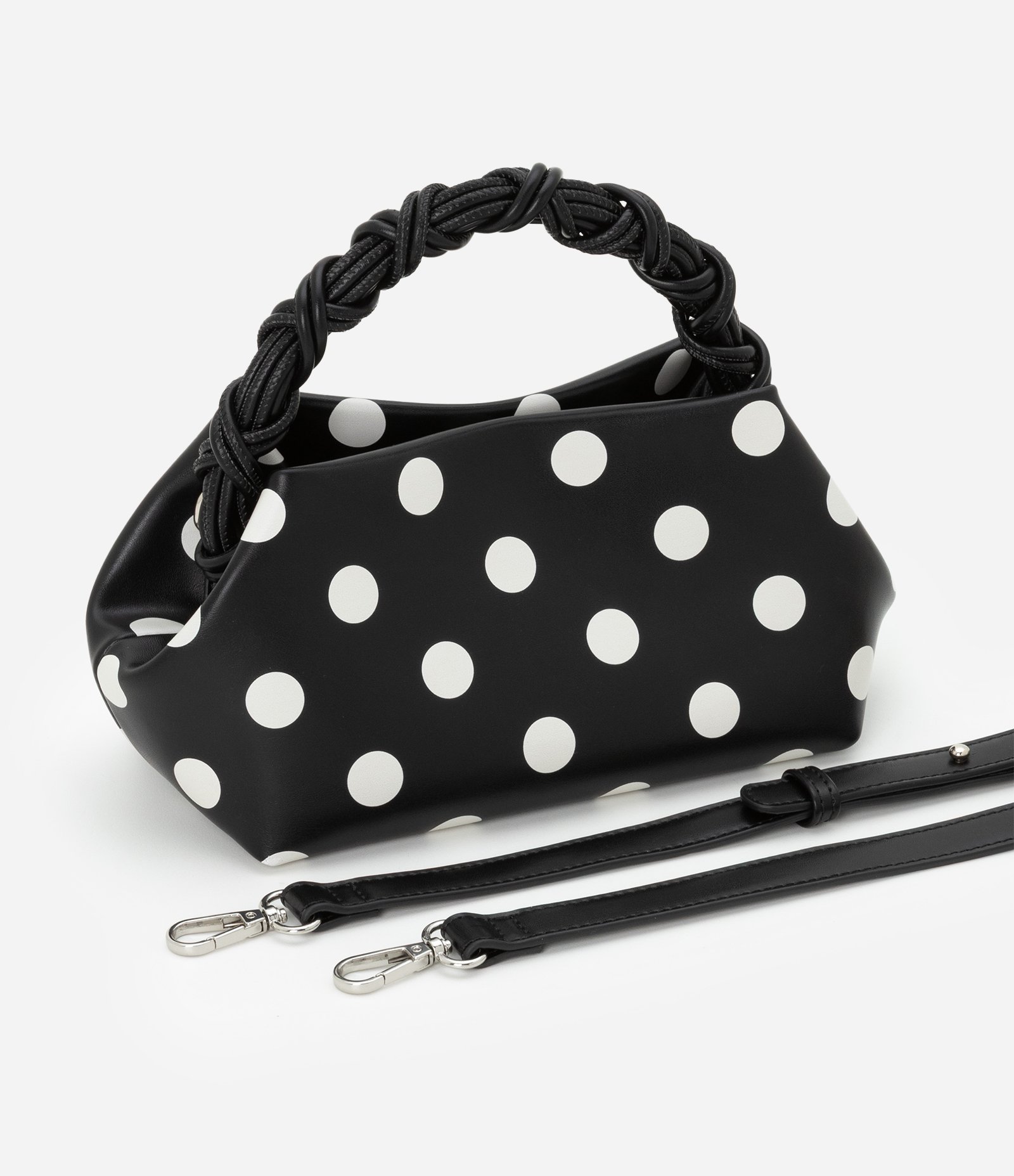 Bolsa de Mão em PU com Alça Removível e Estampa Poá Preto/Branco 8