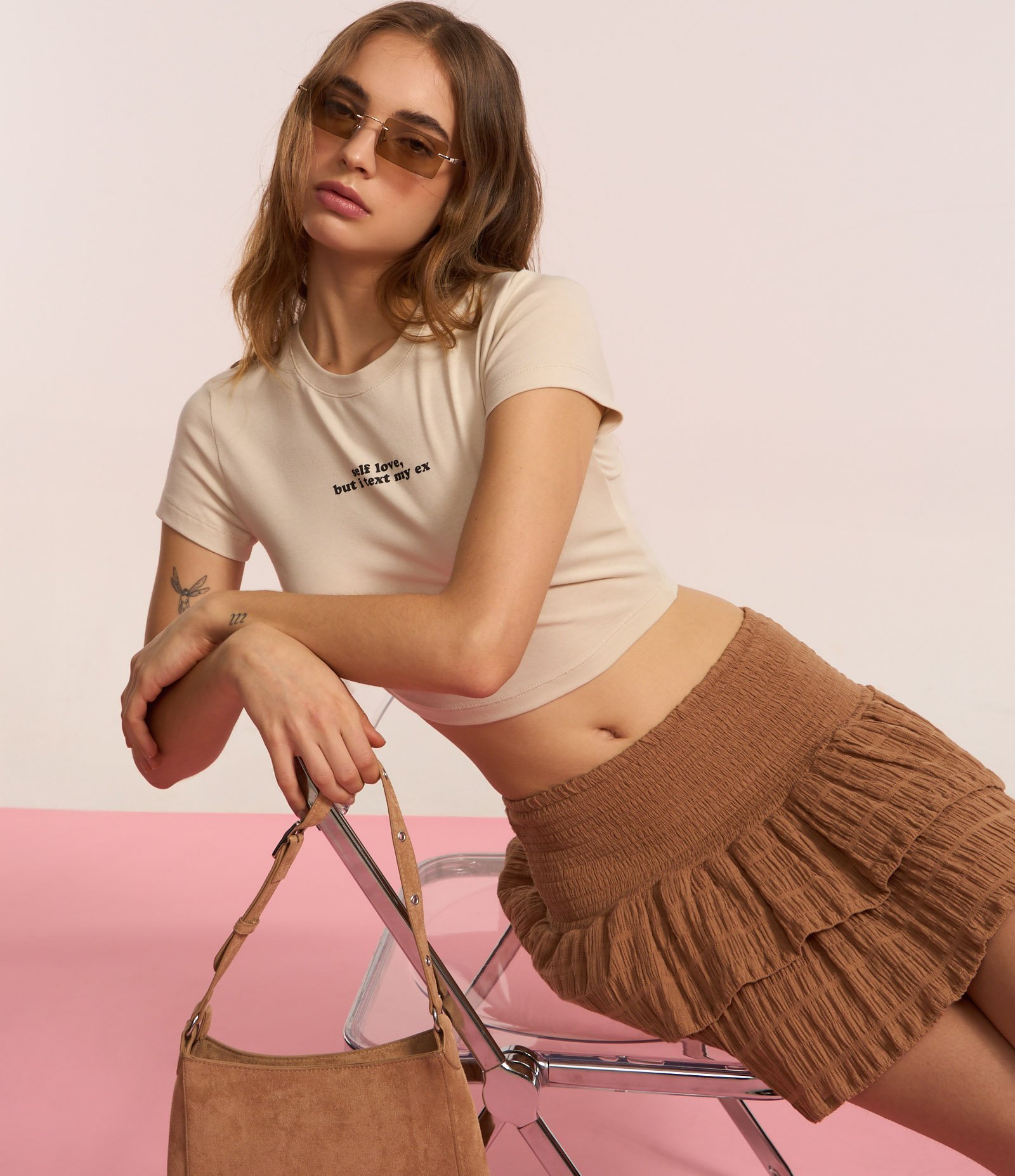 Blusa New T-shirt em Algodão com Lettering Frontal Bege 4