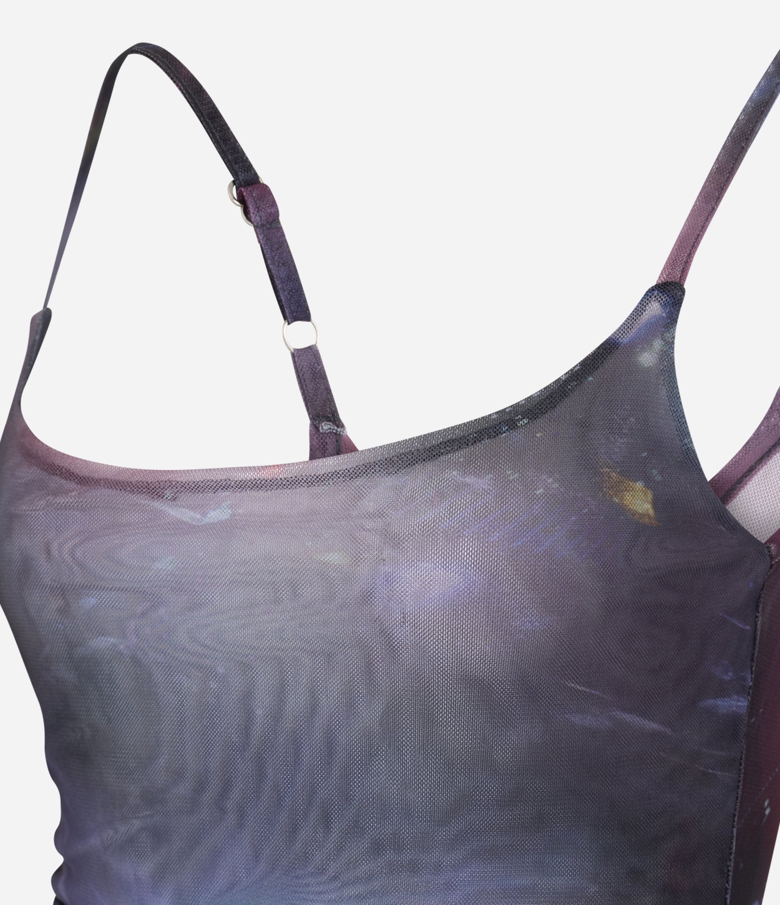 Blusa em Tule com Estampa Abstrata e Pontas com Drapeados Roxo 6