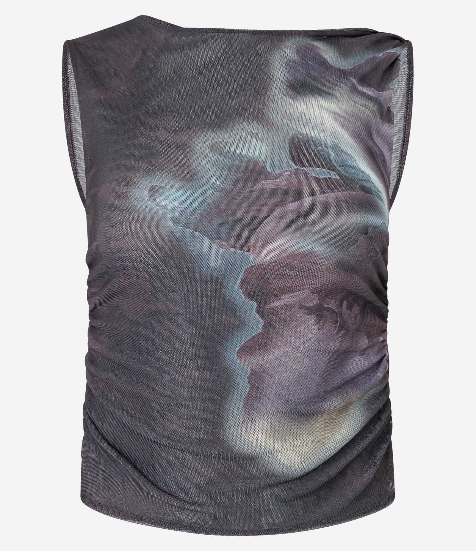 Blusa Sem Manga em Tule com Estampa Abstrata Marrom 5