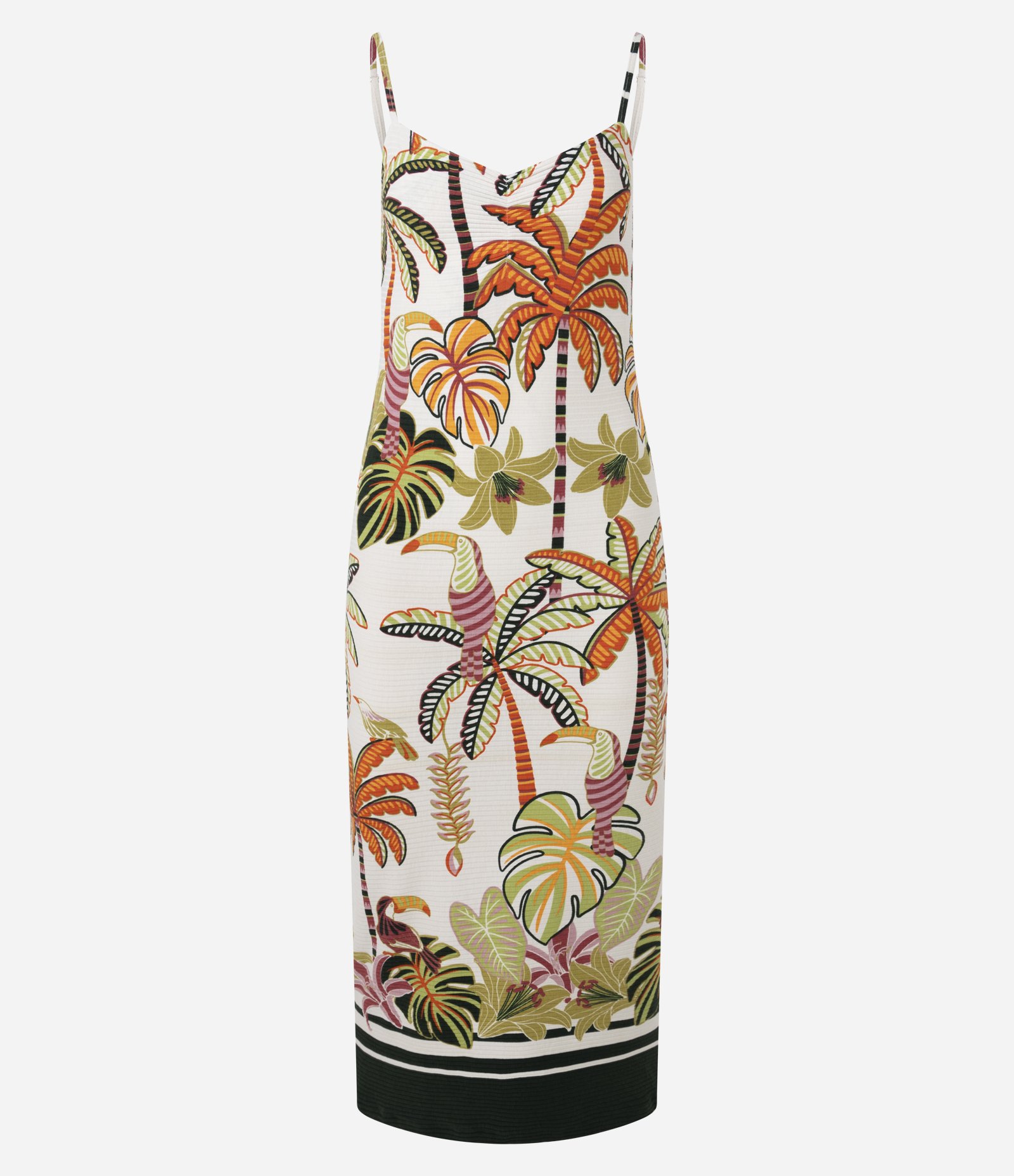 Vestido Midi com Puxadinho no Busto e Estampa Tropical Bege 6