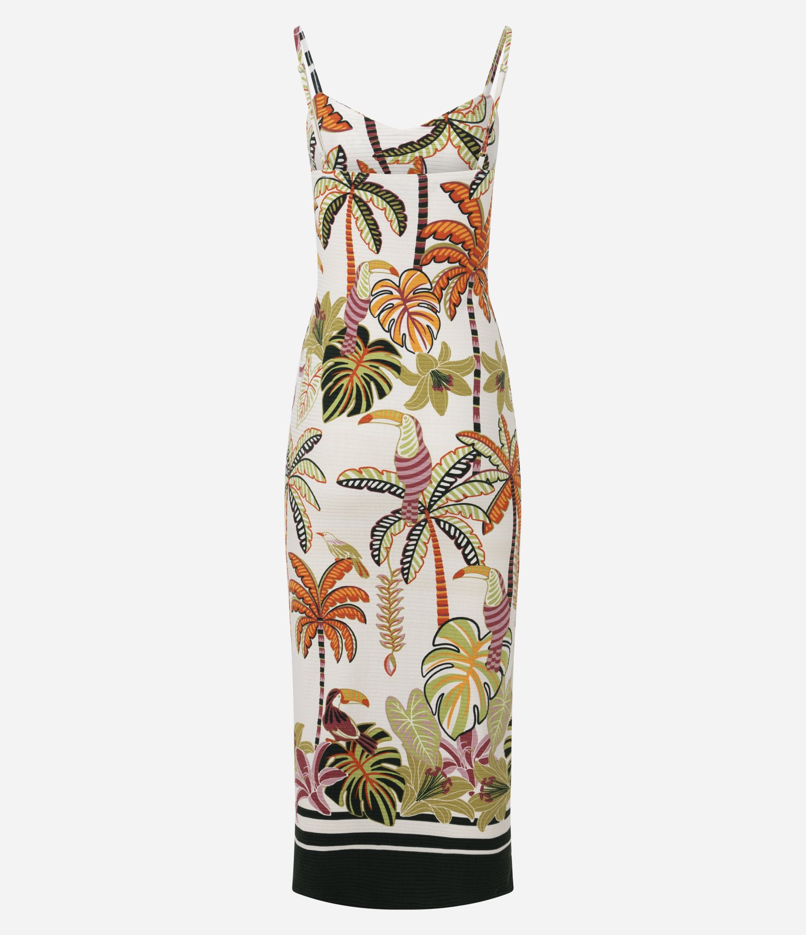 Vestido Midi com Puxadinho no Busto e Estampa Tropical Bege 8