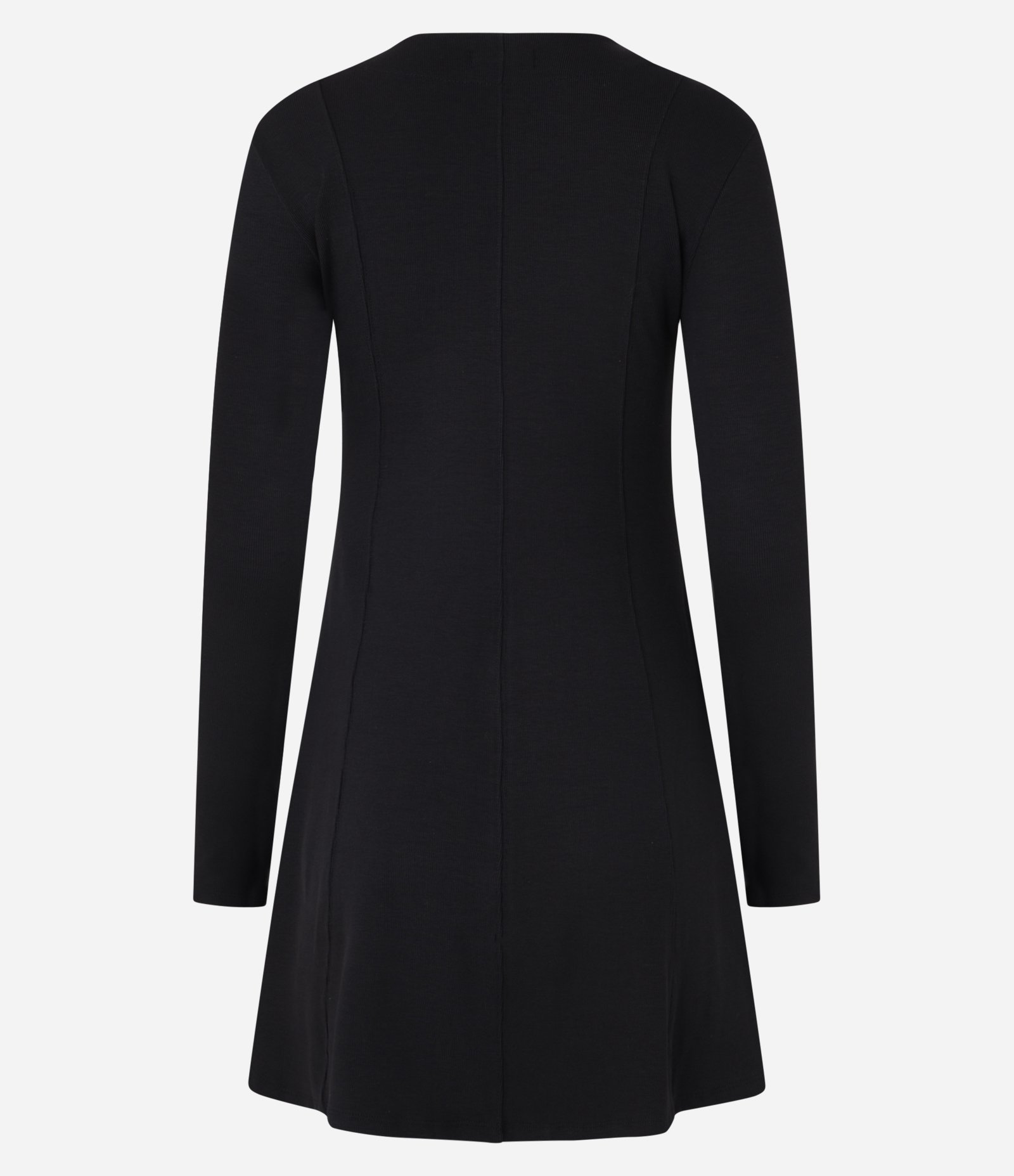 Vestido Curto em Ribana Evasê com Recortes Preto 7