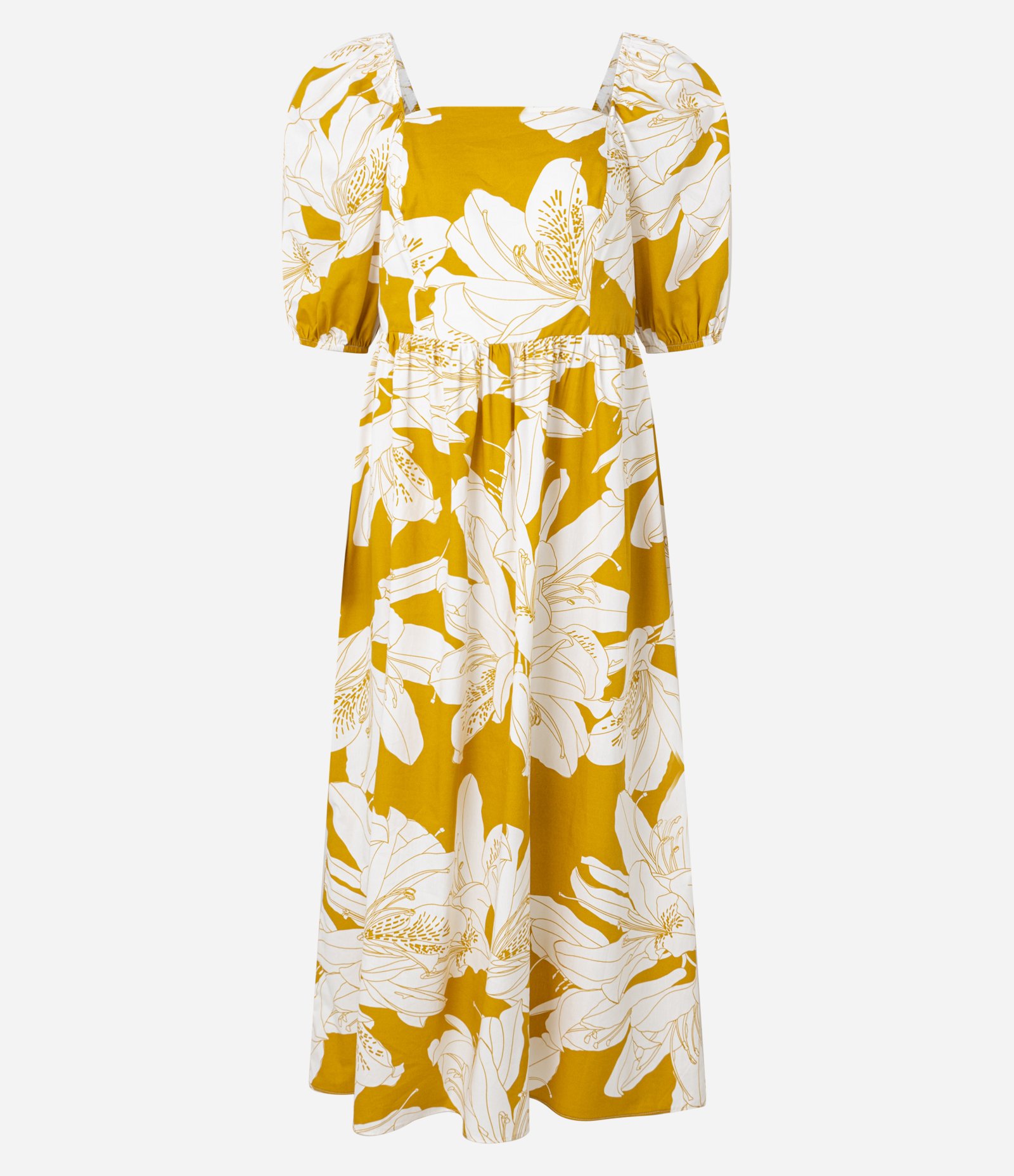 Vestido Midi em Tricoline com Manga Bufante e Estampa Floral Amarelo/Branco 5