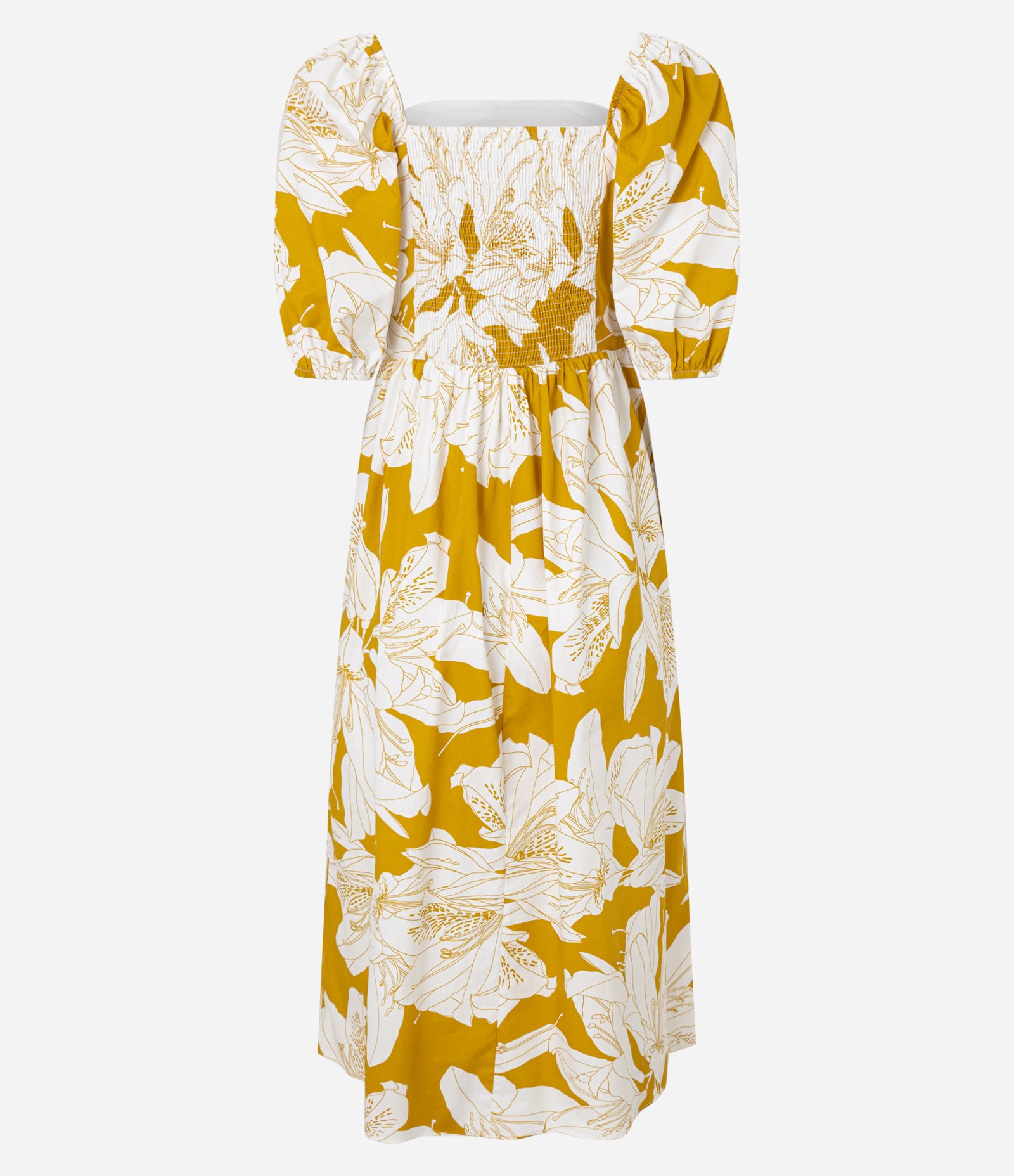 Vestido Midi em Tricoline com Manga Bufante e Estampa Floral Amarelo/Branco 6