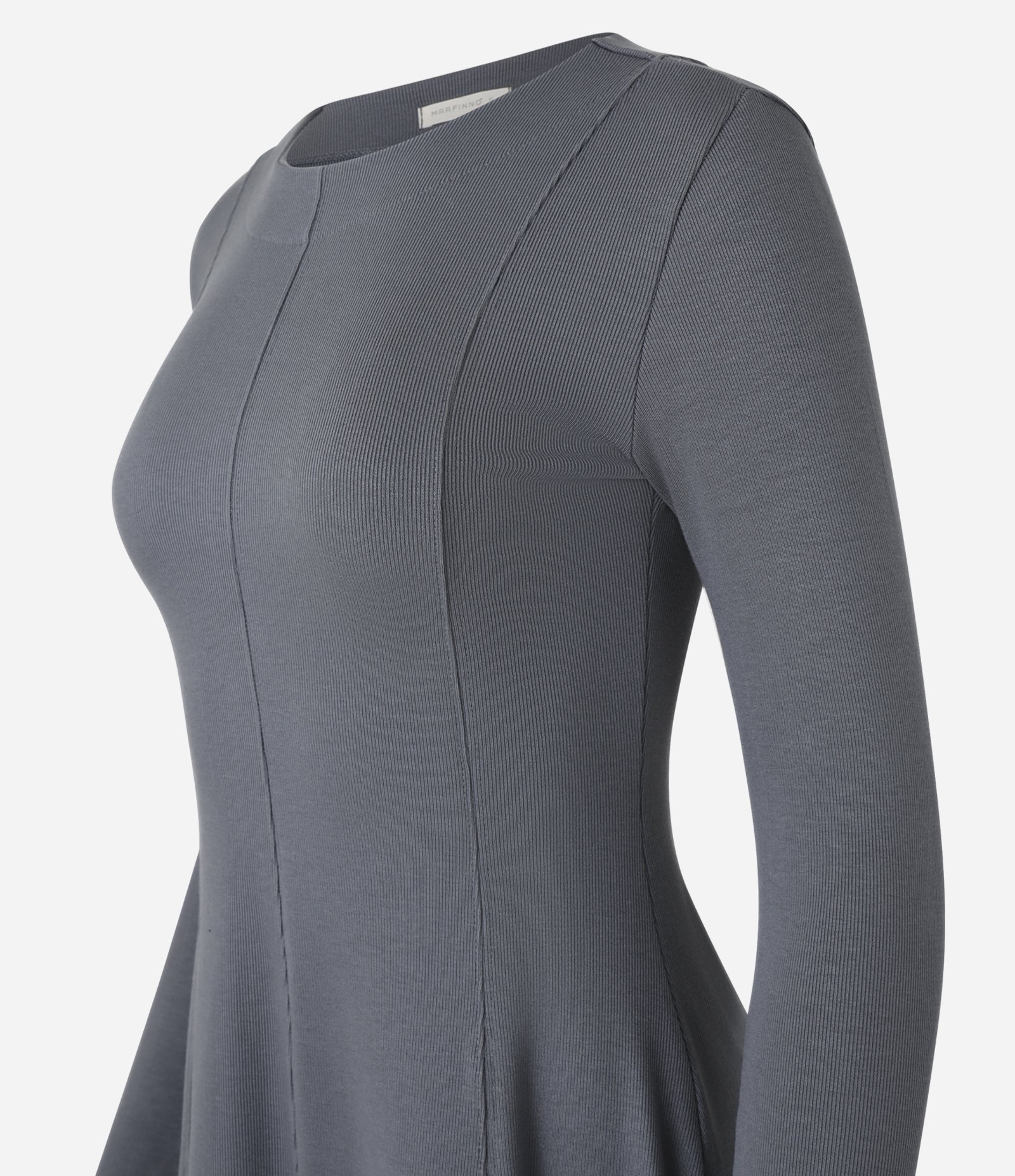 Vestido Evasê Curto em Ribana com Recortes Cinza 6