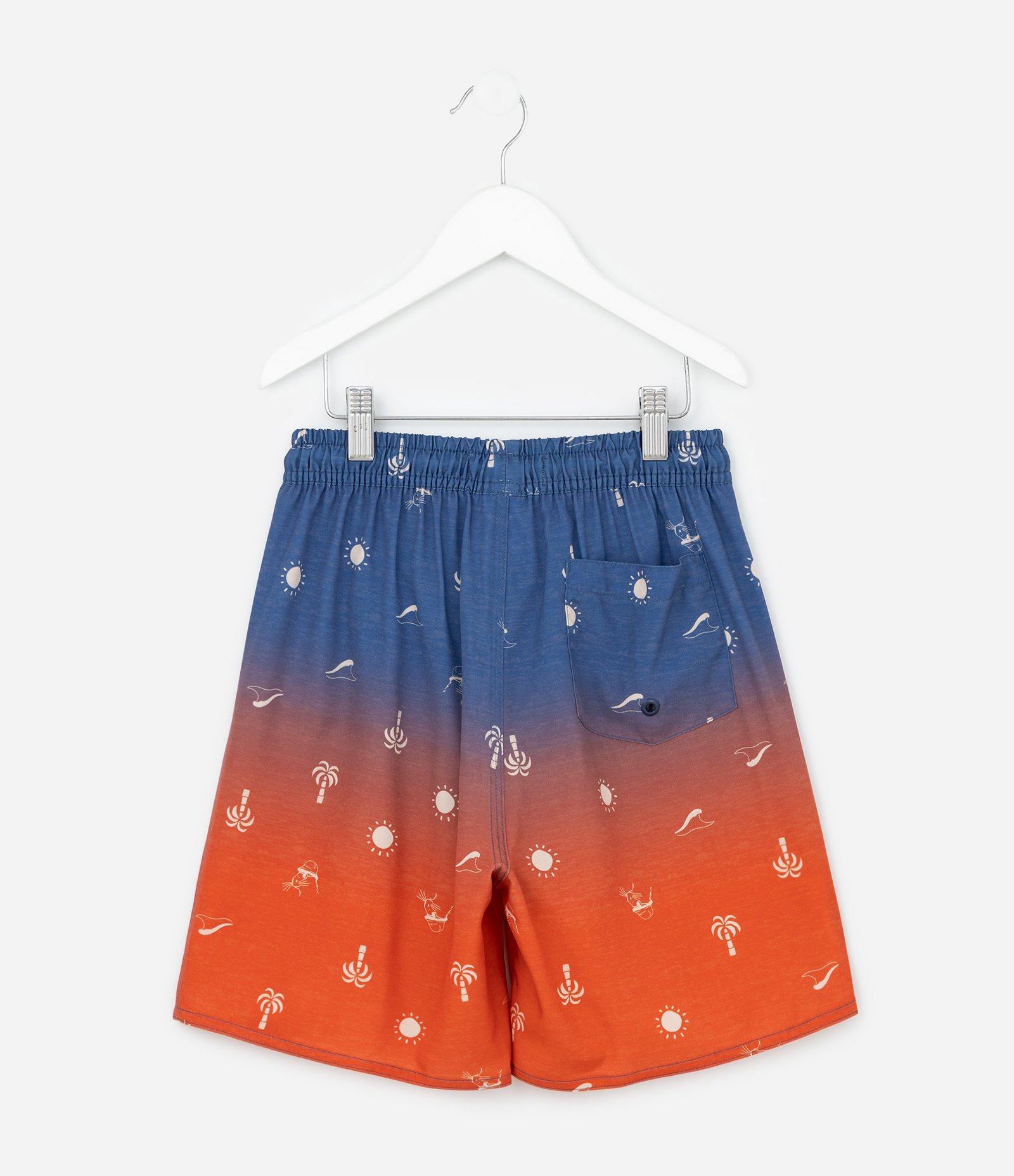Bermuda Infantil de Banho com Estampa Degradê e Mini Ícones - Tam 5 a 14 Anos Azul/Laranja 2