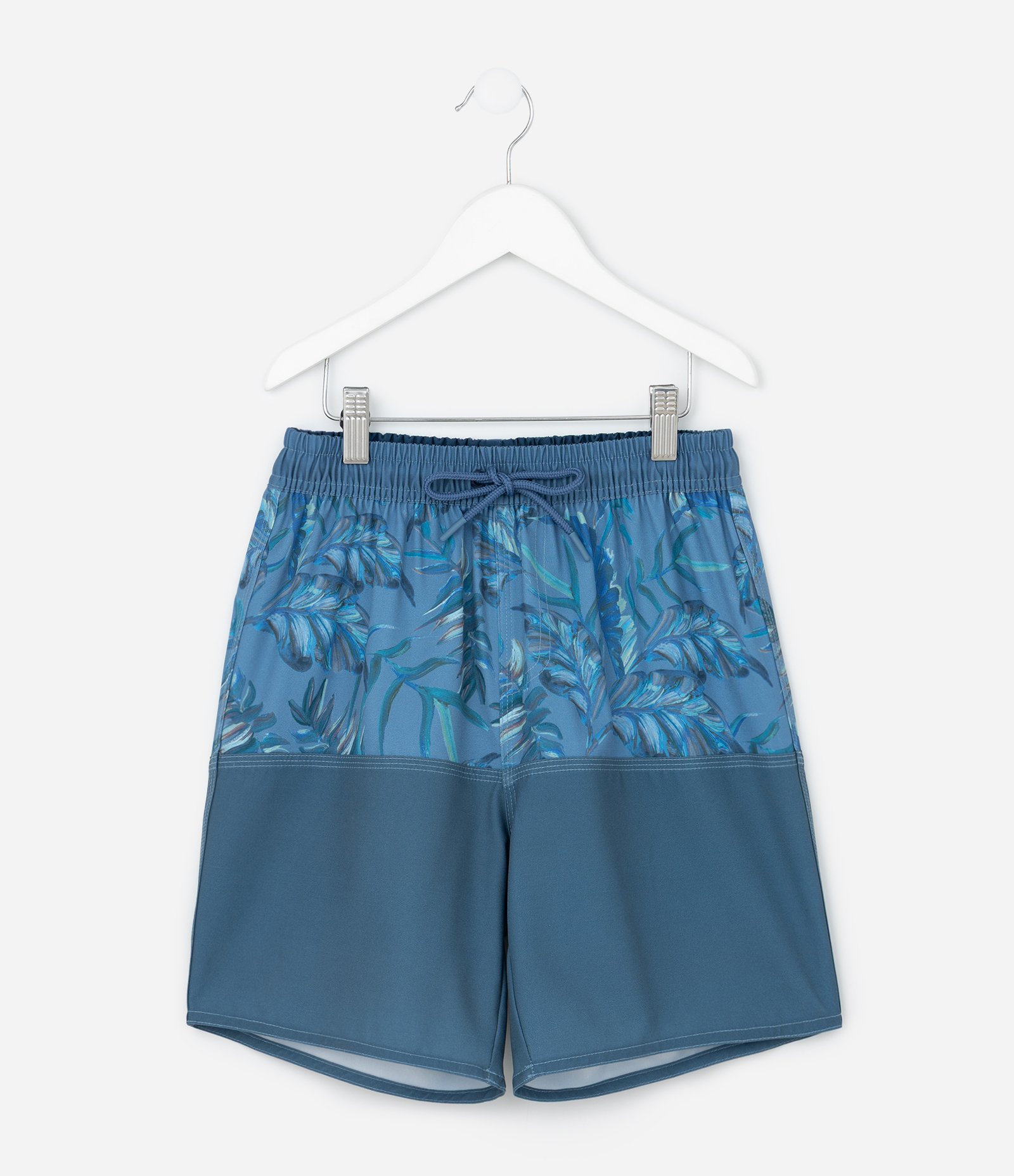 Bermuda Infantil de Banho com Estampa de Folhagens - Tam 5 a 14 Anos Azul 1
