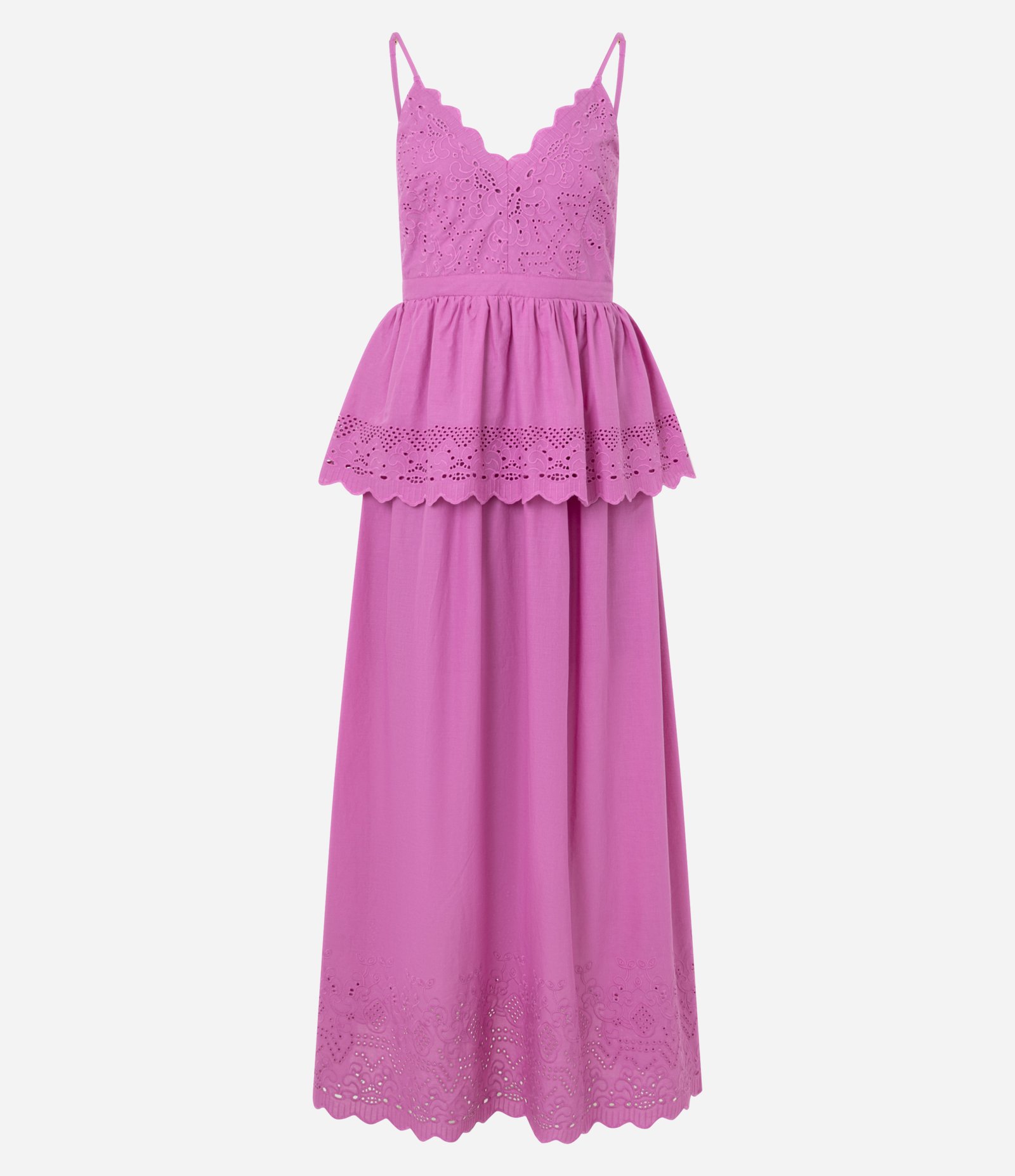 Vestido Evasê Midi em Laise com Sobreposição e Bordados Magenta 1