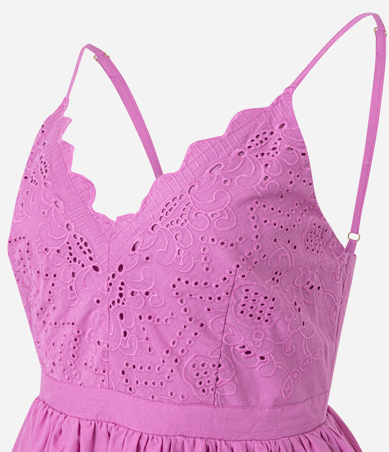 Vestido Evasê Midi em Laise com Sobreposição e Bordados Magenta 2