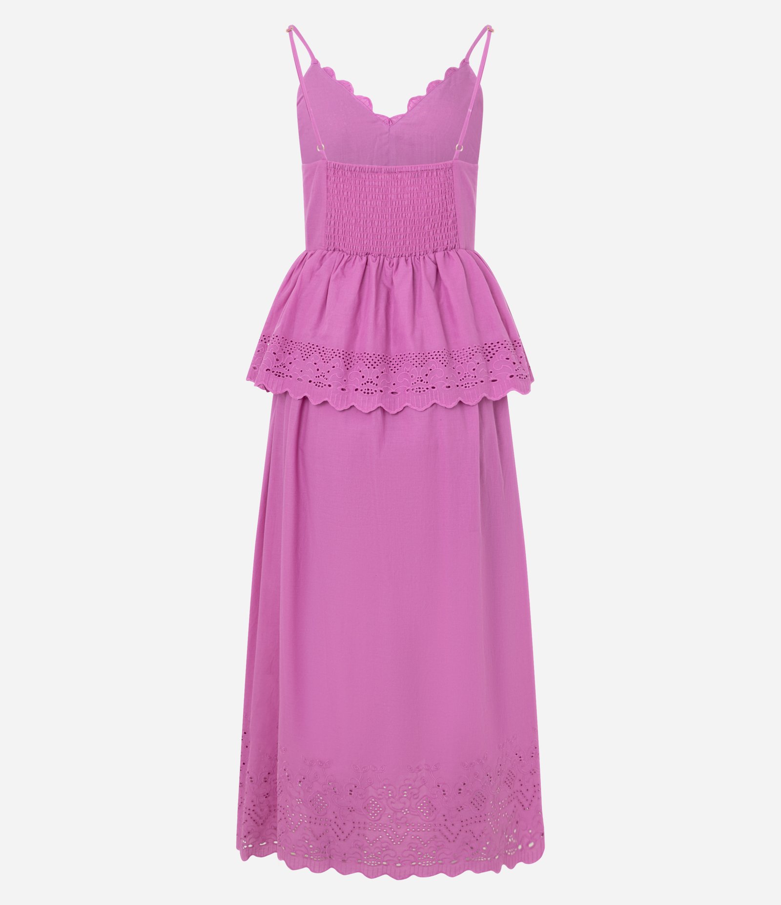 Vestido Evasê Midi em Laise com Sobreposição e Bordados Magenta 3