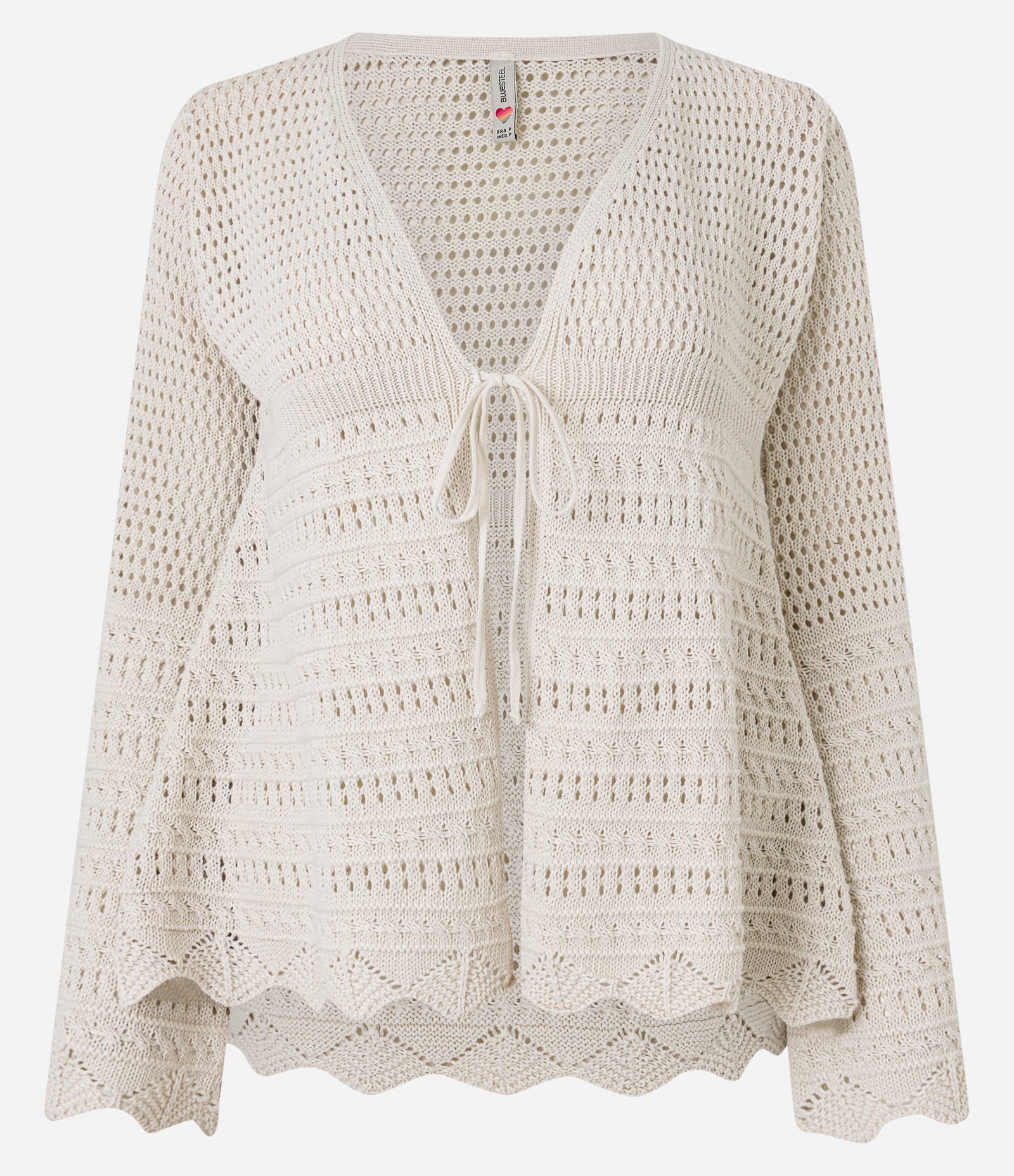 Kimono em Tricô com Mix de Pontos e Amarração Off White 5