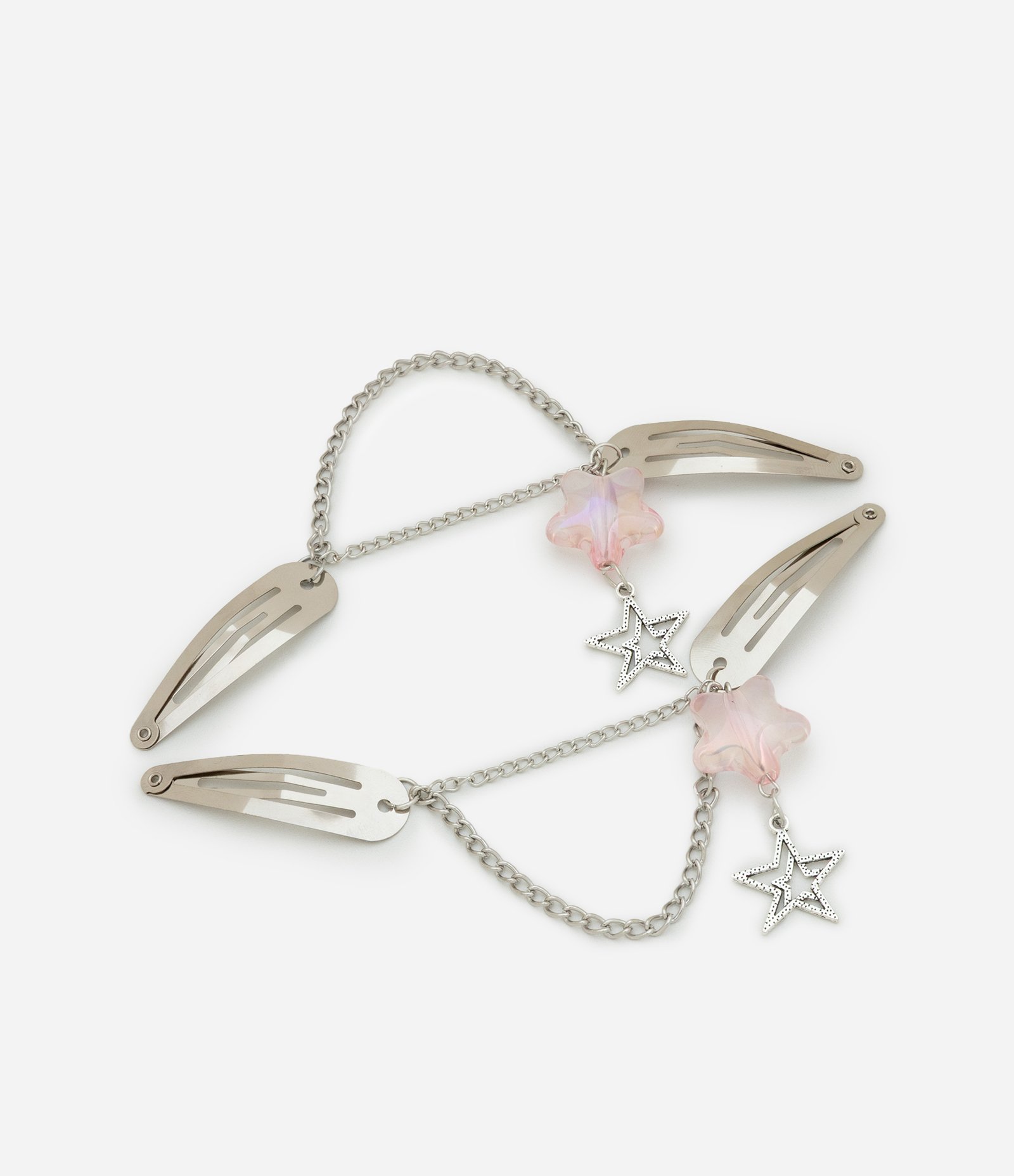 Kit 04 Presilhas De Cabelo com Corrente e Pingente Estrelas Prata 1