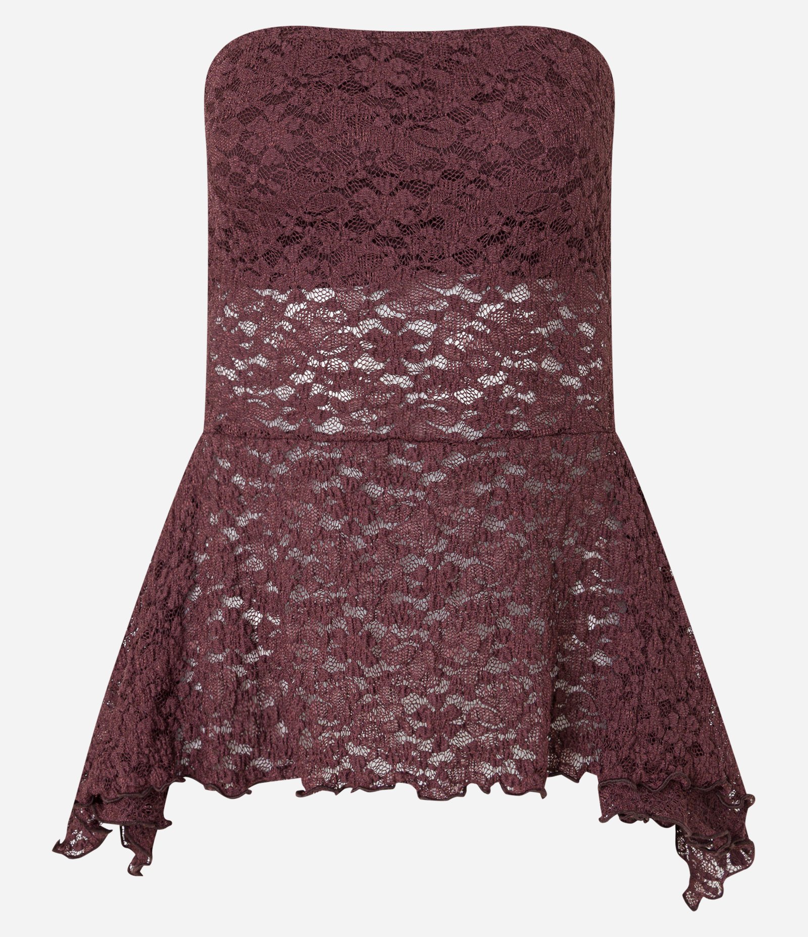 Blusa Tomara que Caia em Renda com Pontas Diferenciadas Marrom 5