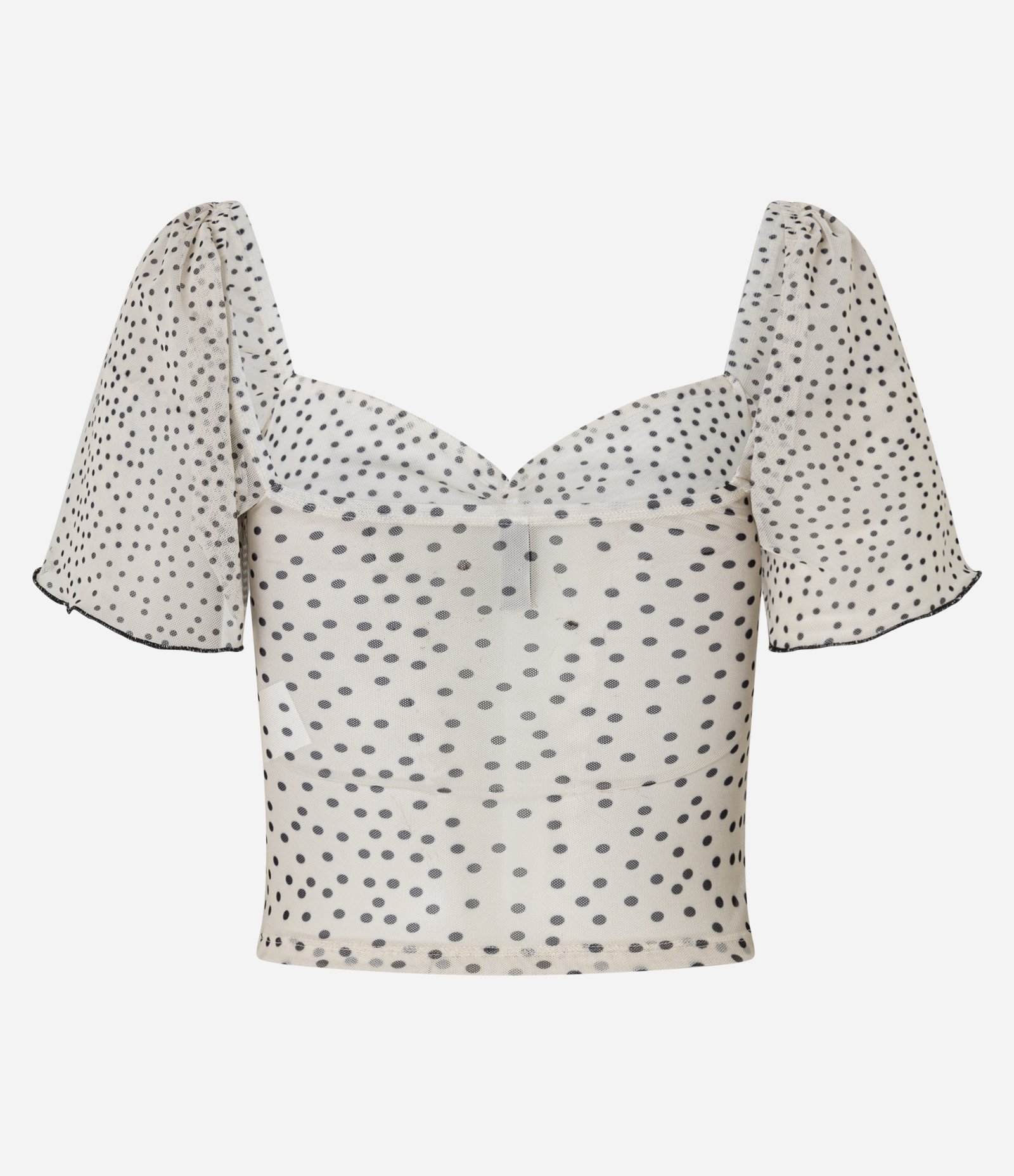 Blusa Cropped em Tule Poá com Manga Bufante Frufru Off White 7