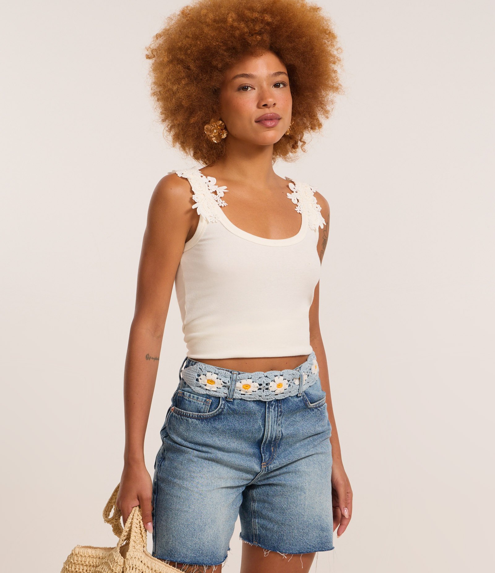 Blusa Regata em Algodão com Aviamento Rendado na Alça Branco 3