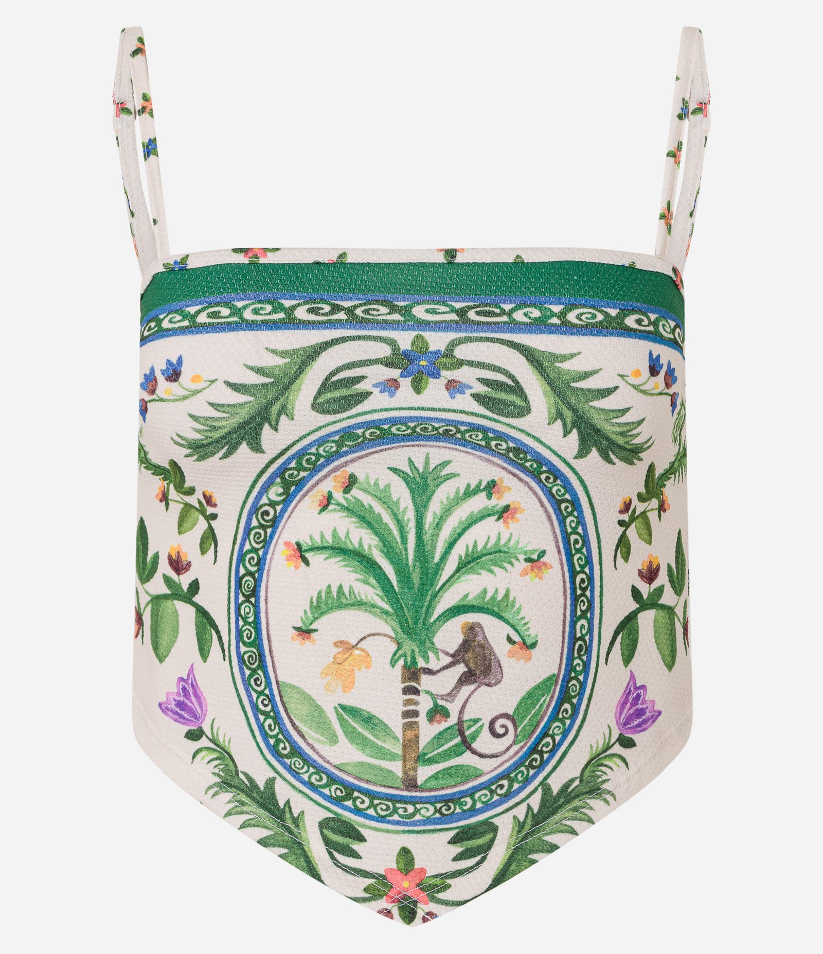 Blusa de Alça com Barra em V e Estampa Tropical Bege 4