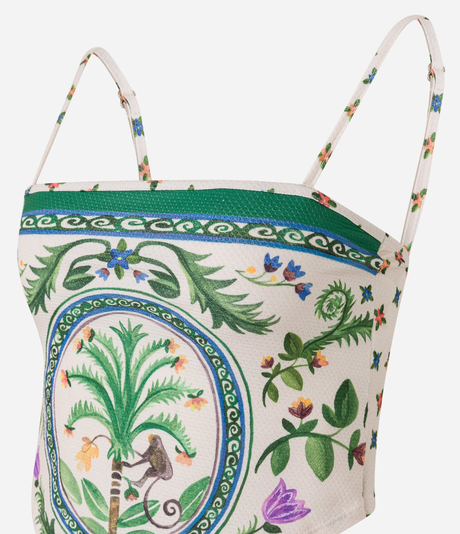 Blusa de Alça com Barra em V e Estampa Tropical Bege 5