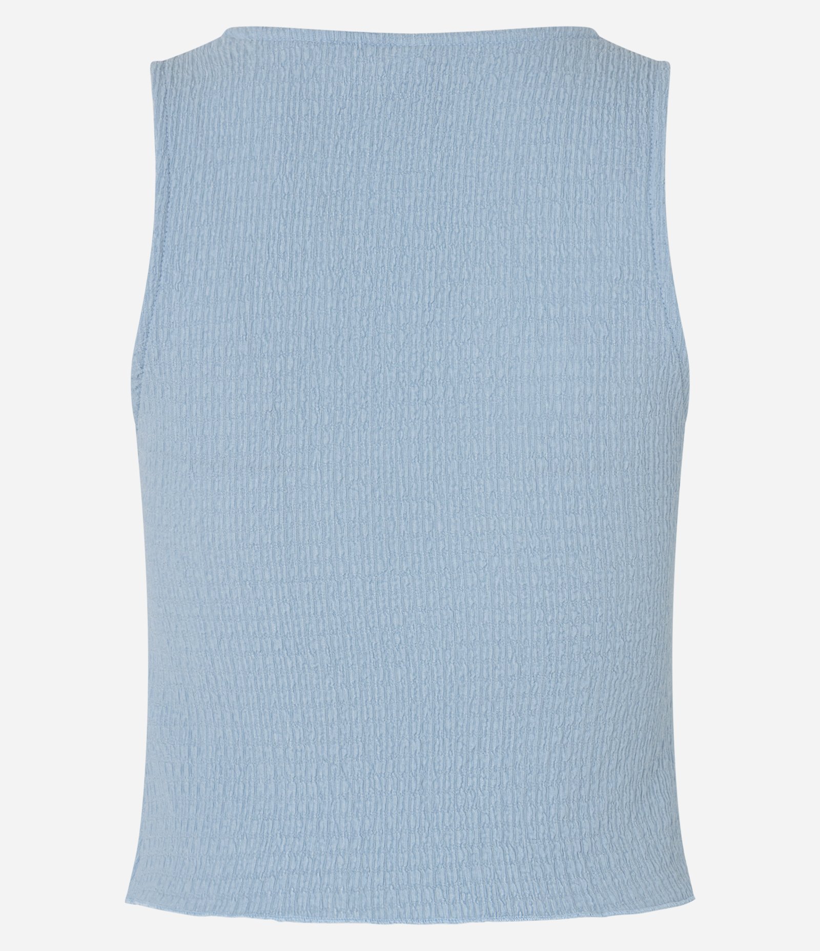 Blusa Regata em Anarruga Decote V com Detalhe em Renda Azul 7