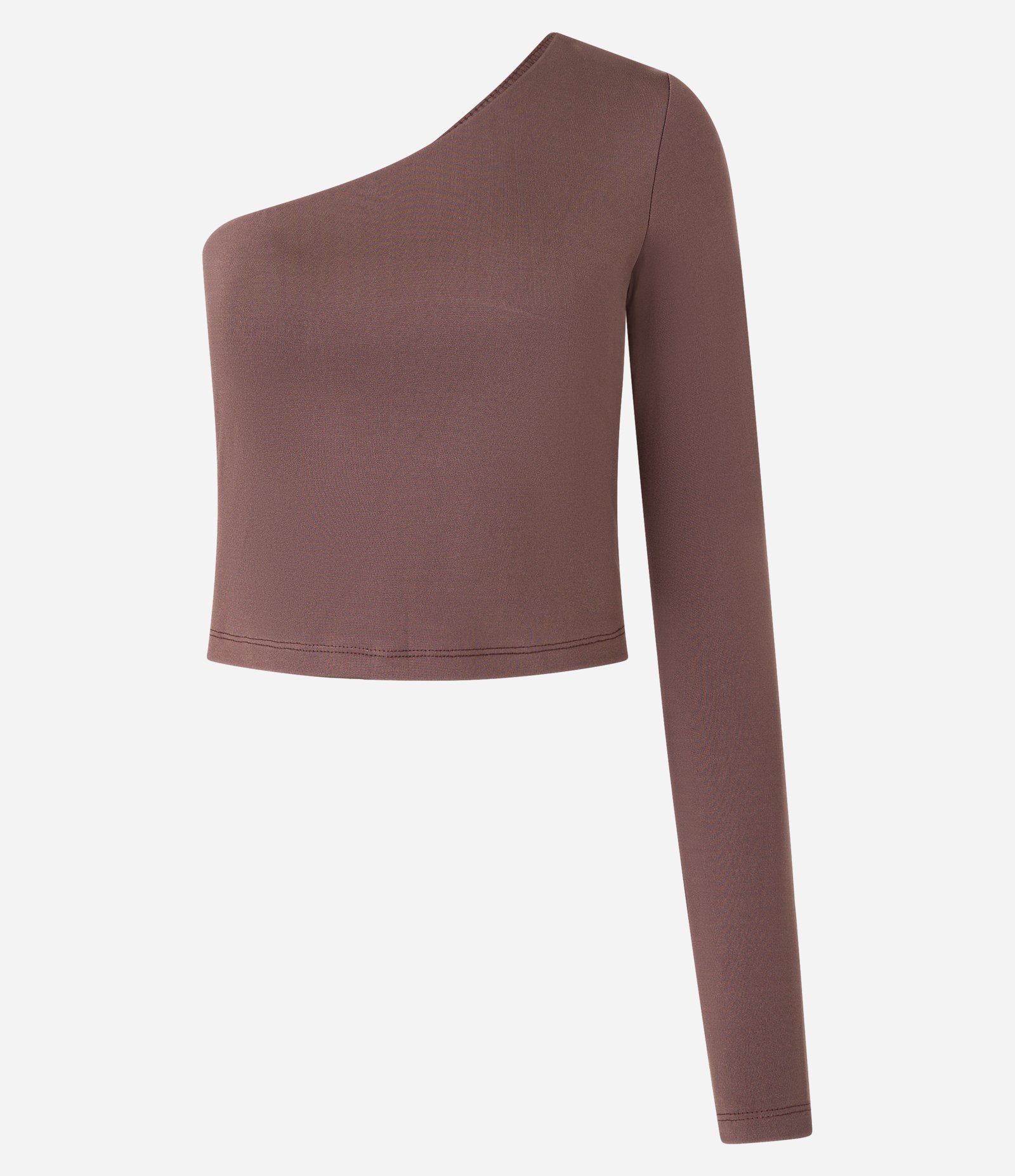 Blusa em Microfibra com Ombro Só e Manga Longa Marrom 4