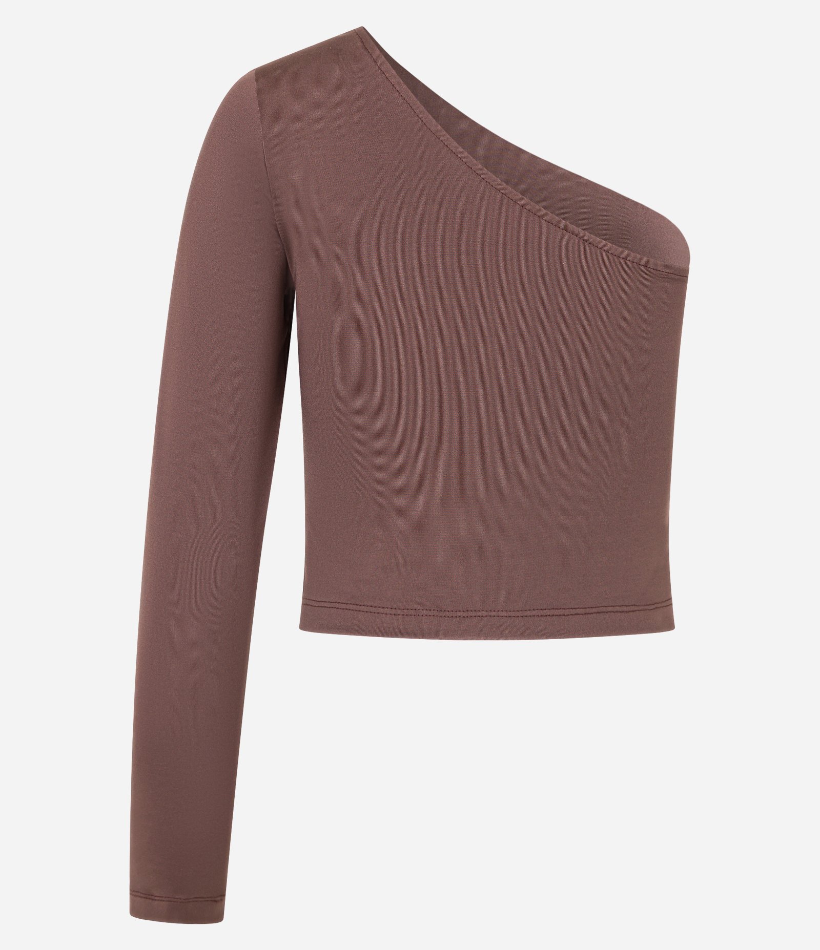 Blusa em Microfibra com Ombro Só e Manga Longa Marrom 5