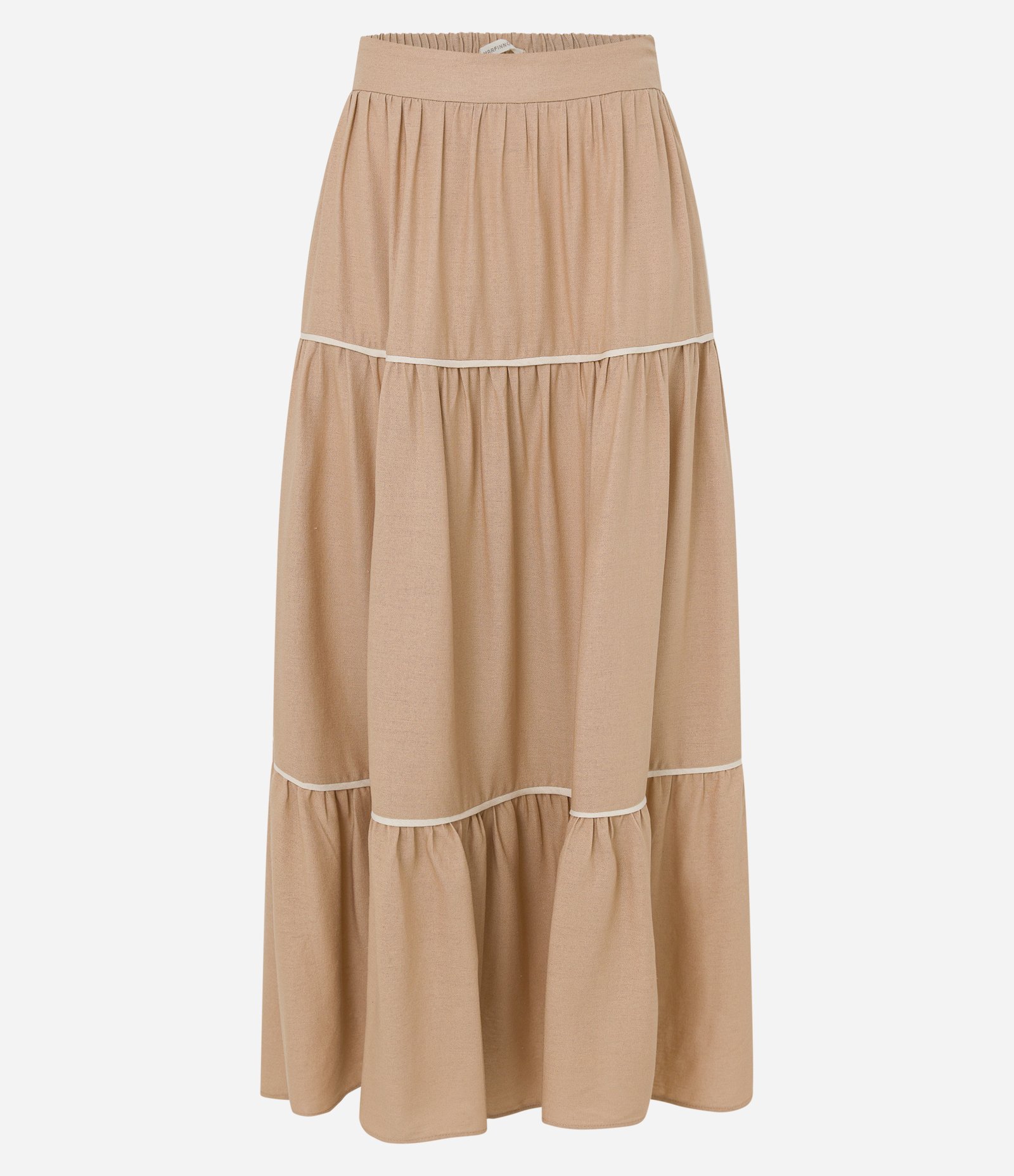 Saia Evasê em Viscolinho com Viés Contrastante Franzido Bege 7