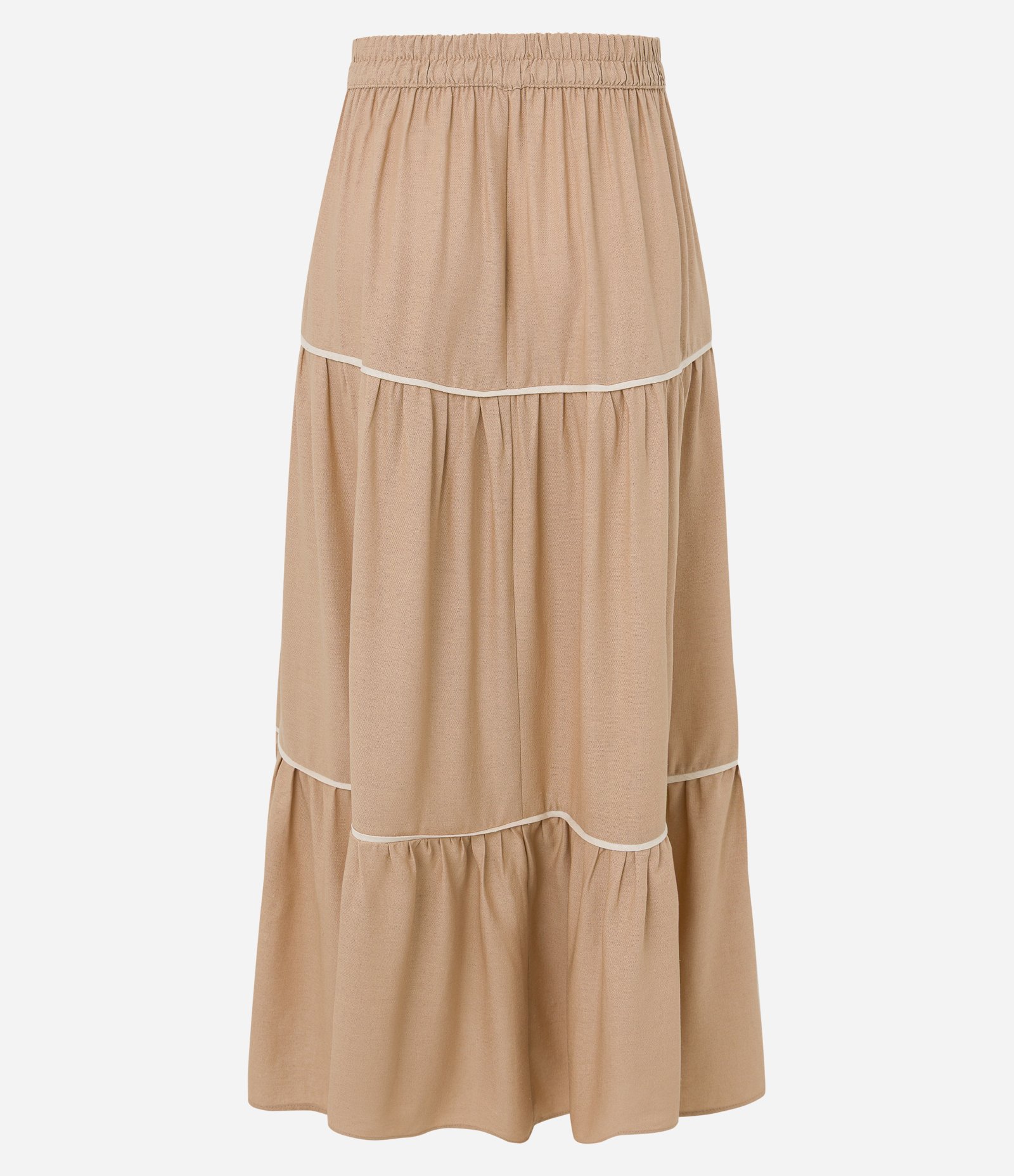 Saia Evasê em Viscolinho com Viés Contrastante Franzido Bege 8