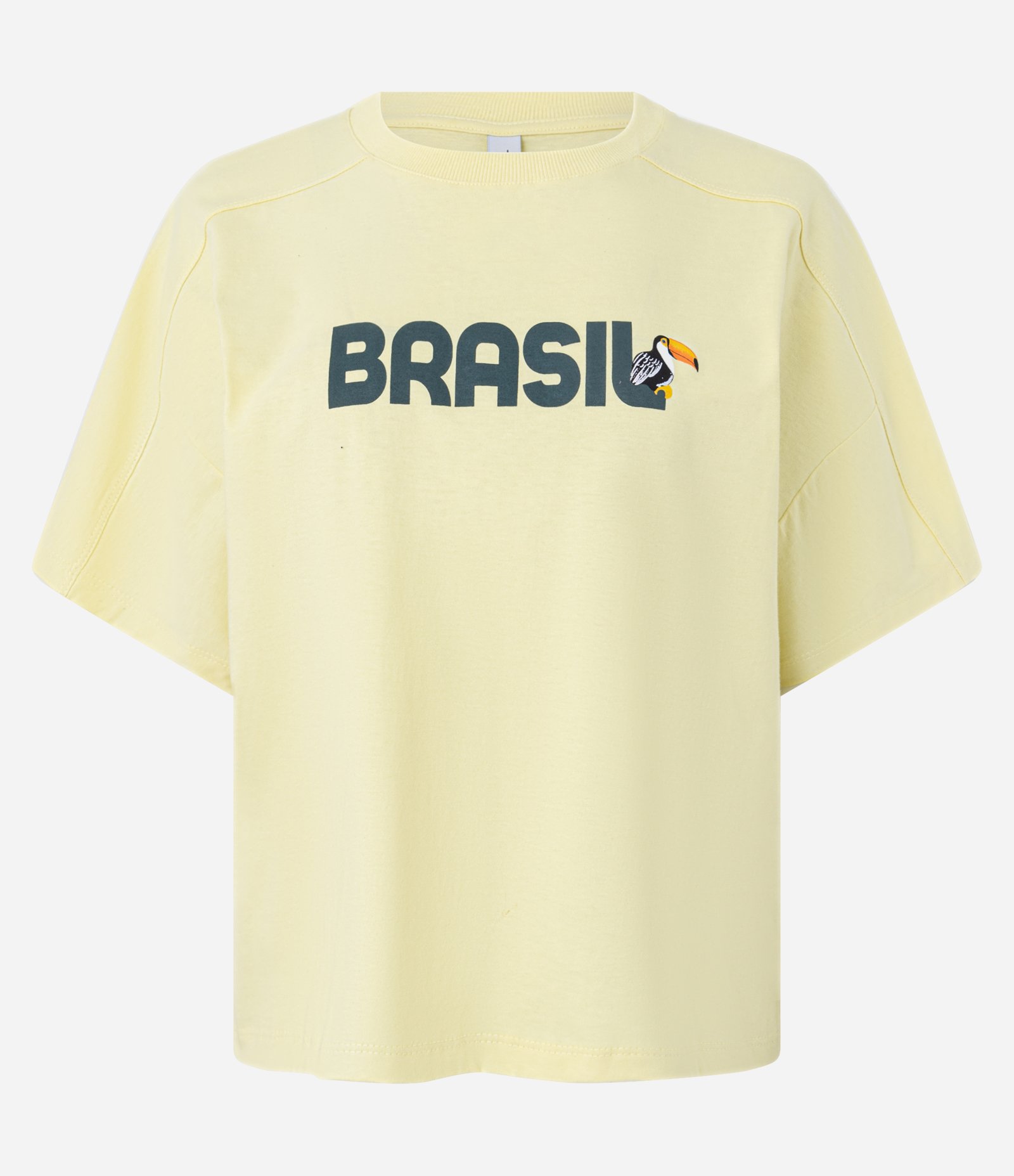 Blusa Regular com Recorte no Ombro e Lettering Brasil Amarelo 6