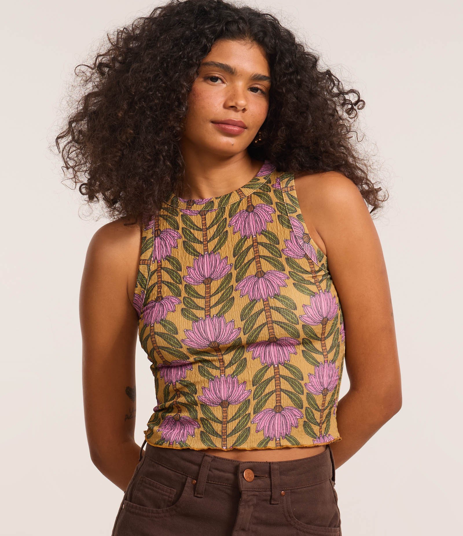 Blusa Curta Texturizada com Estampa Floral Multicores 1