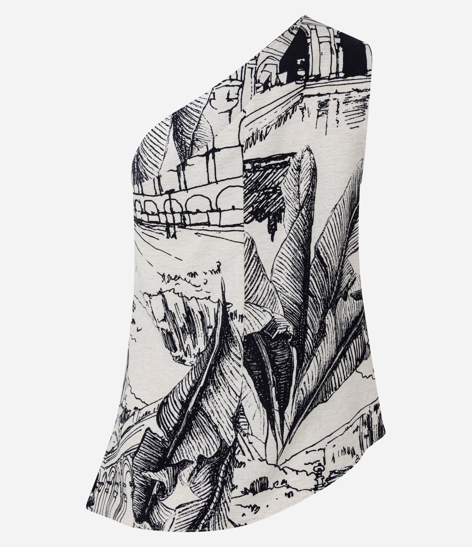 Blusa Ombro Só em Viscolinho com Estampa Parque Lage Off White/Preto 9