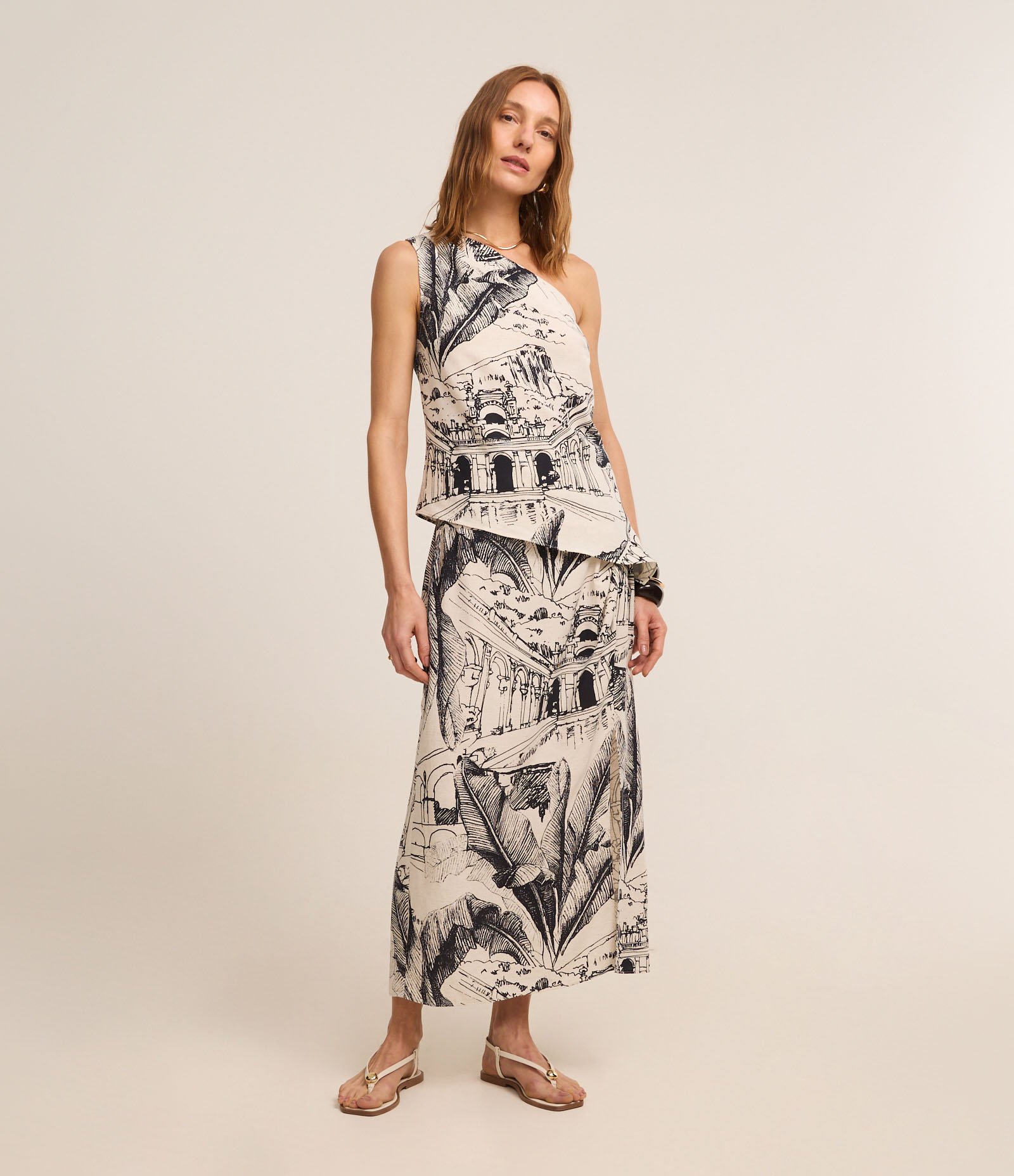 Blusa Ombro Só em Viscolinho com Estampa Parque Lage Off White/Preto 2