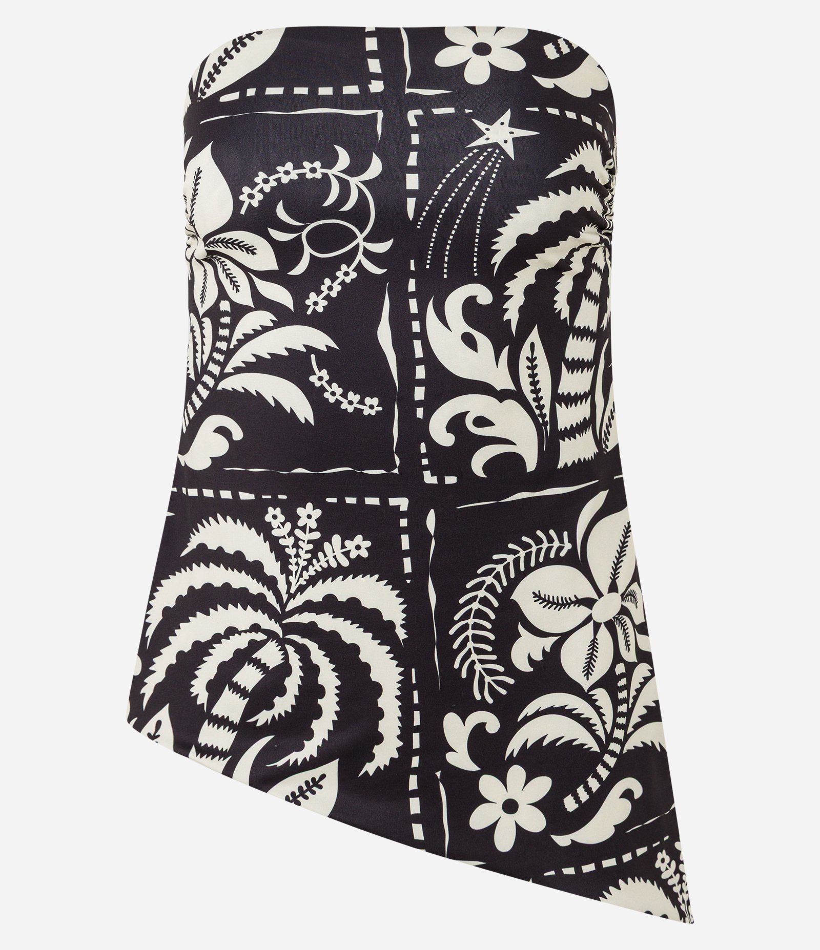 Blusa Sem Manga em Microfibra com Estampa Floral Bicolor e Barra Assimétrica Preto/Bege 5