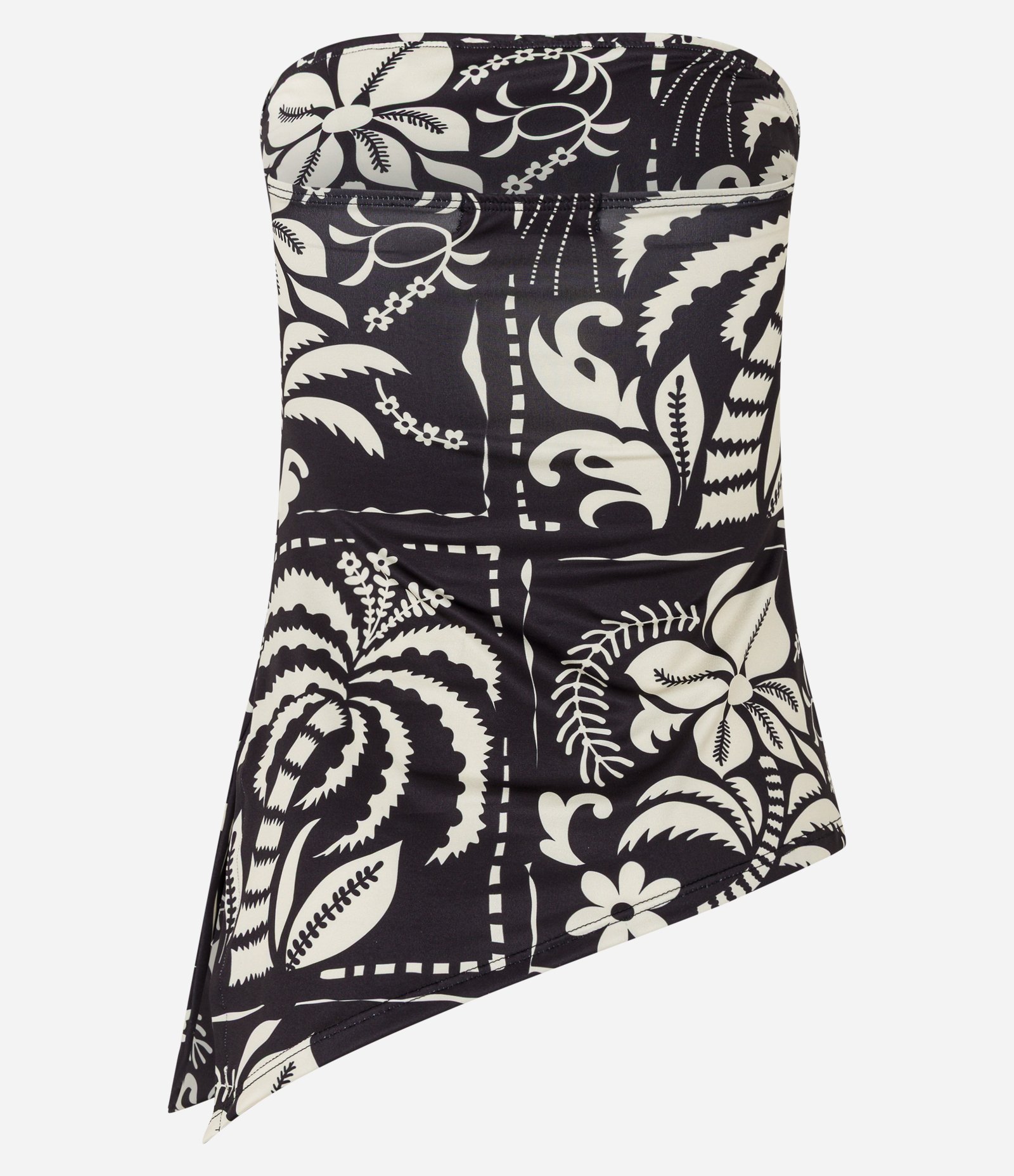 Blusa Sem Manga em Microfibra com Estampa Floral Bicolor e Barra Assimétrica Preto/Bege 7