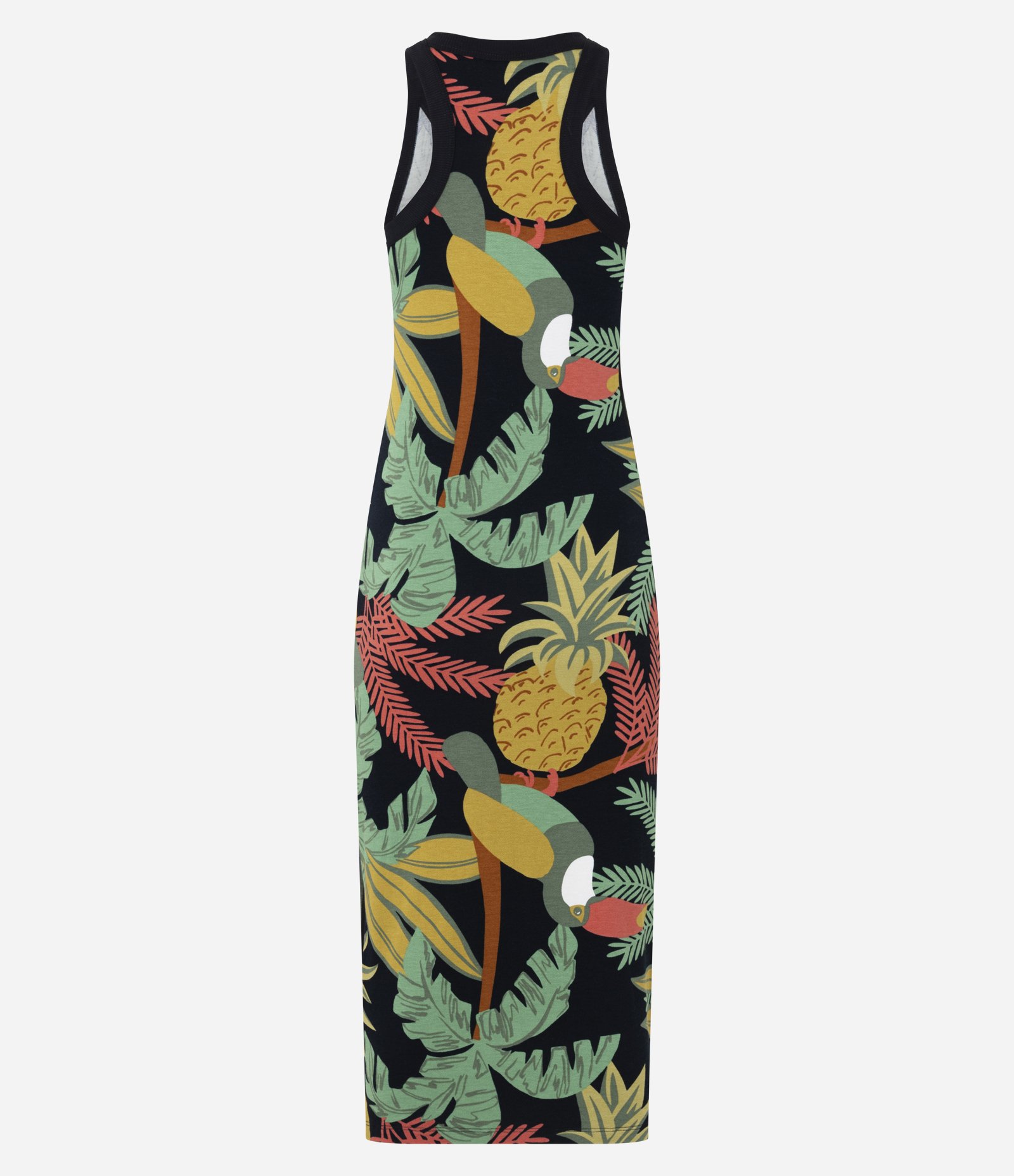 Vestido Midi em Viscose com Estampa Tropical Preto 6