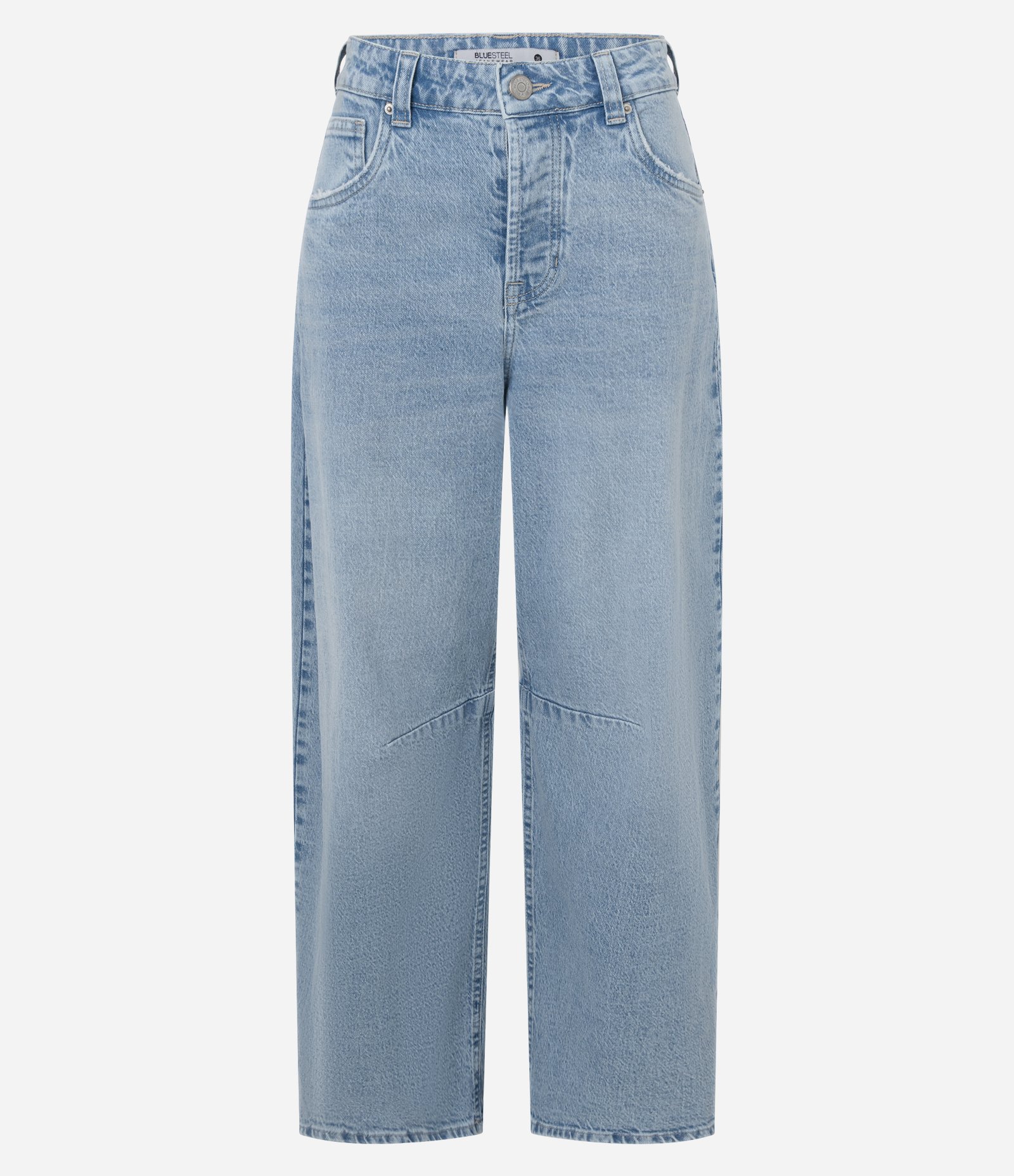 Calça Barrel Jeans com Recorte no Joelho Azul 5