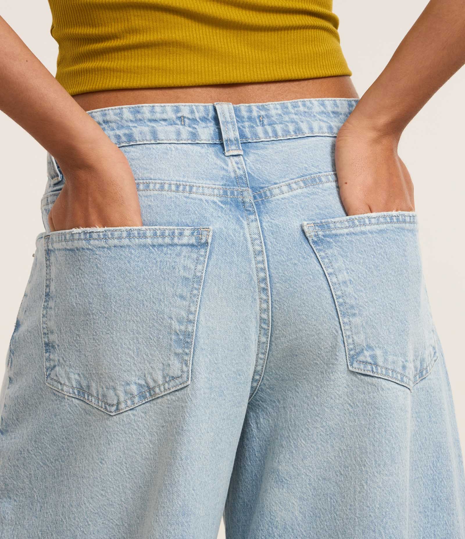 Calça Barrel Jeans com Recorte no Joelho Azul 4