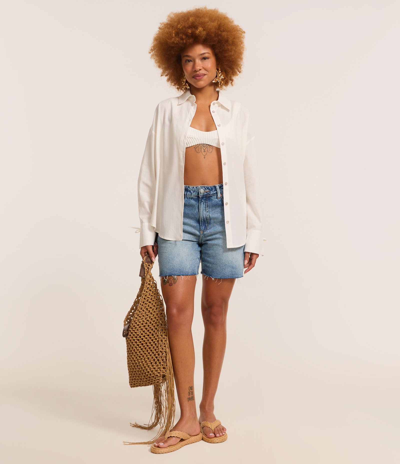 Camisa Alongada em Tricoline com Pala nas Costas Branco 2