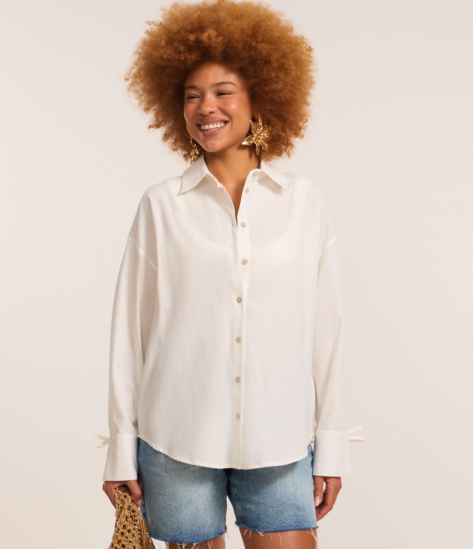 Camisa Alongada em Tricoline com Pala nas Costas Branco 3