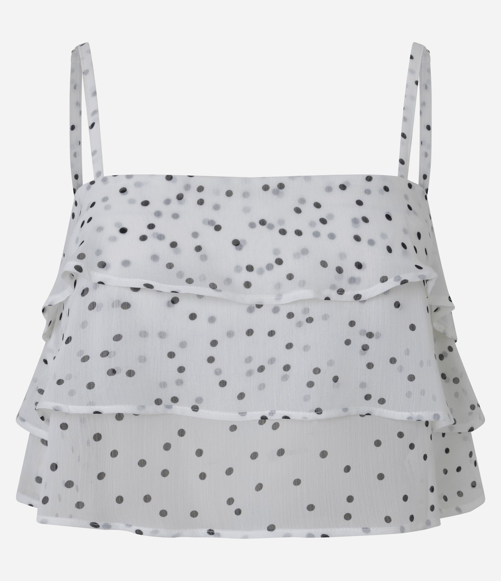 Blusa de Alcinha em Chiffon Poá com Babados Branco 1