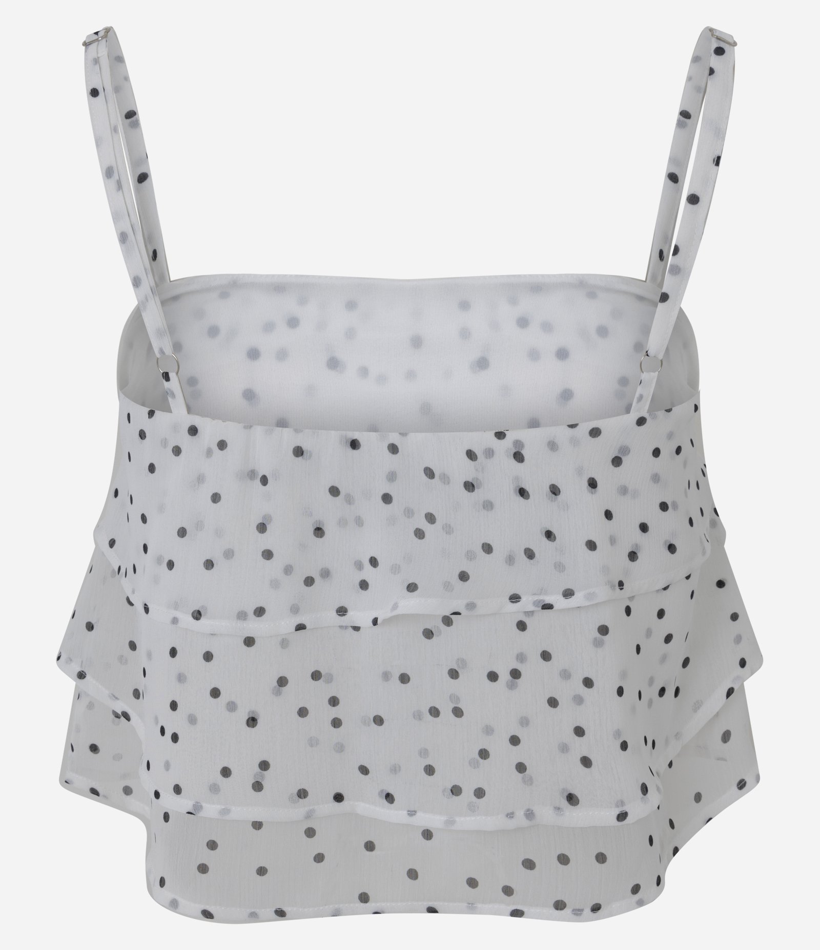 Blusa de Alcinha em Chiffon Poá com Babados Branco 2