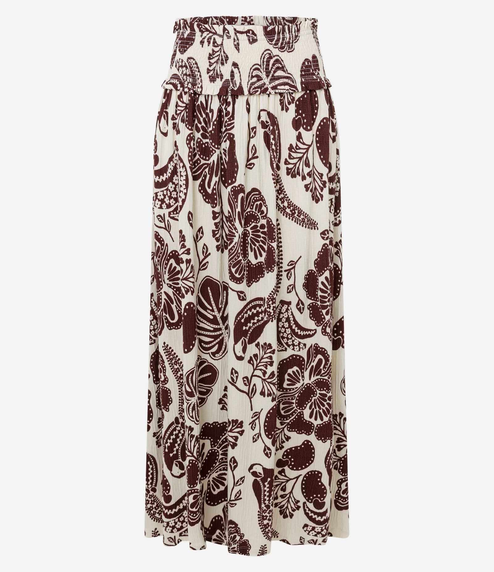 Saia Long Midi Texturizada com Estampa Caju Bicolor e Cós de Lastex Off White 6