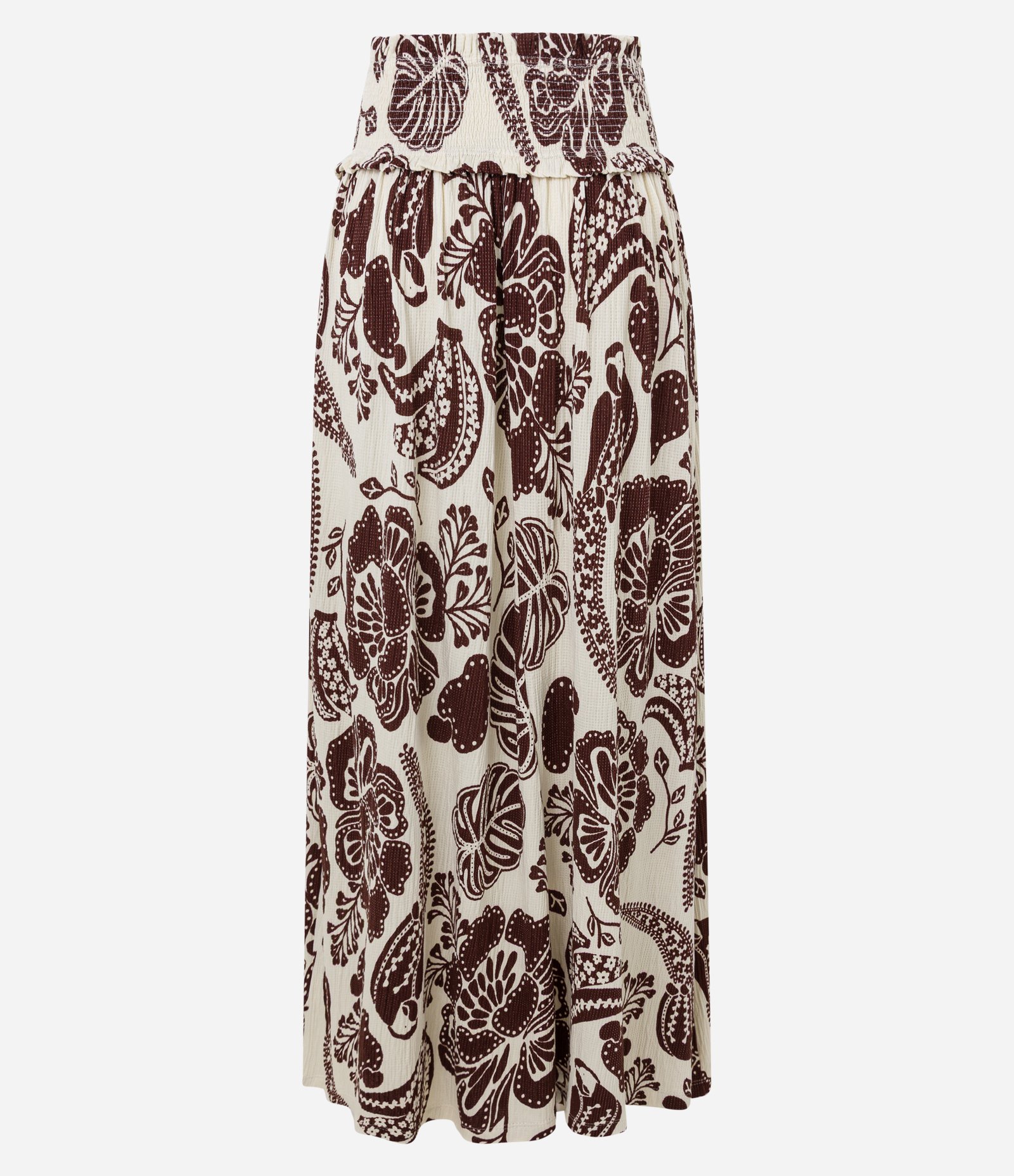 Saia Long Midi Texturizada com Estampa Caju Bicolor e Cós de Lastex Off White 8