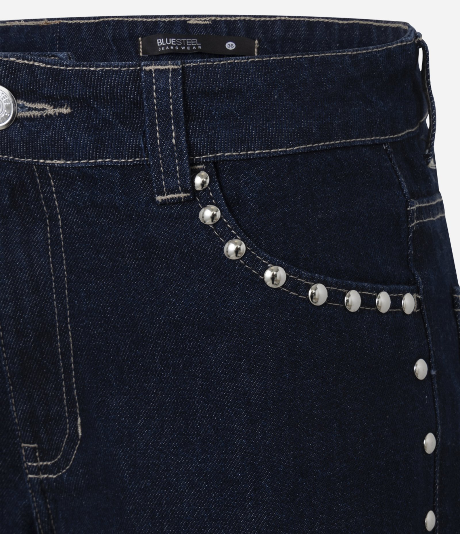 Calça Loose Cintura Baixa em Jeans com Tachas Azul Marinho 3