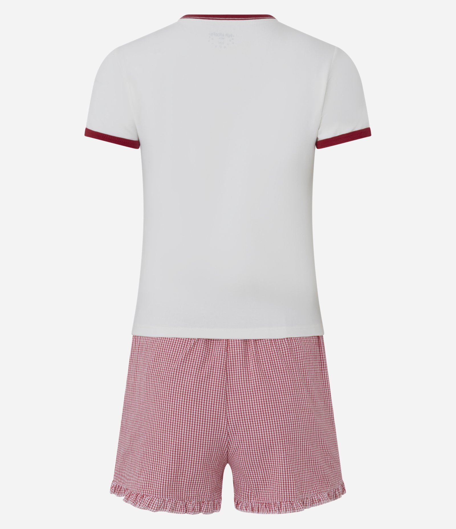 Pijama Short Doll em Algodão com Estampa de Morango e Short Xadrez Branco/Vermelho 5