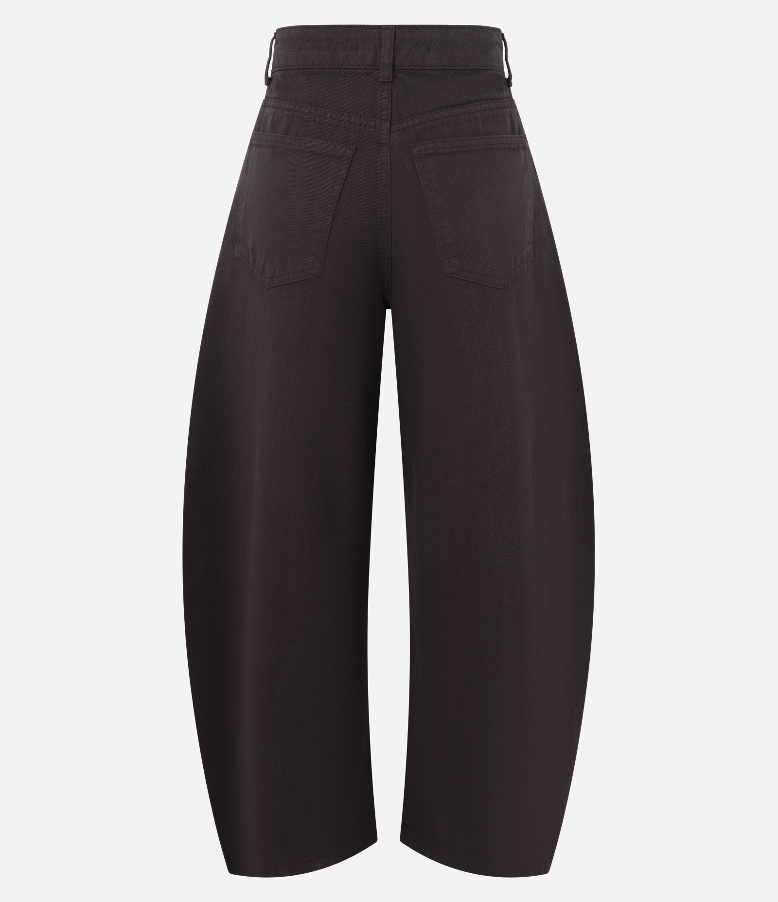 Calça Barrel Cintura Alta em Sarja com Bolsos Marrom Café 6