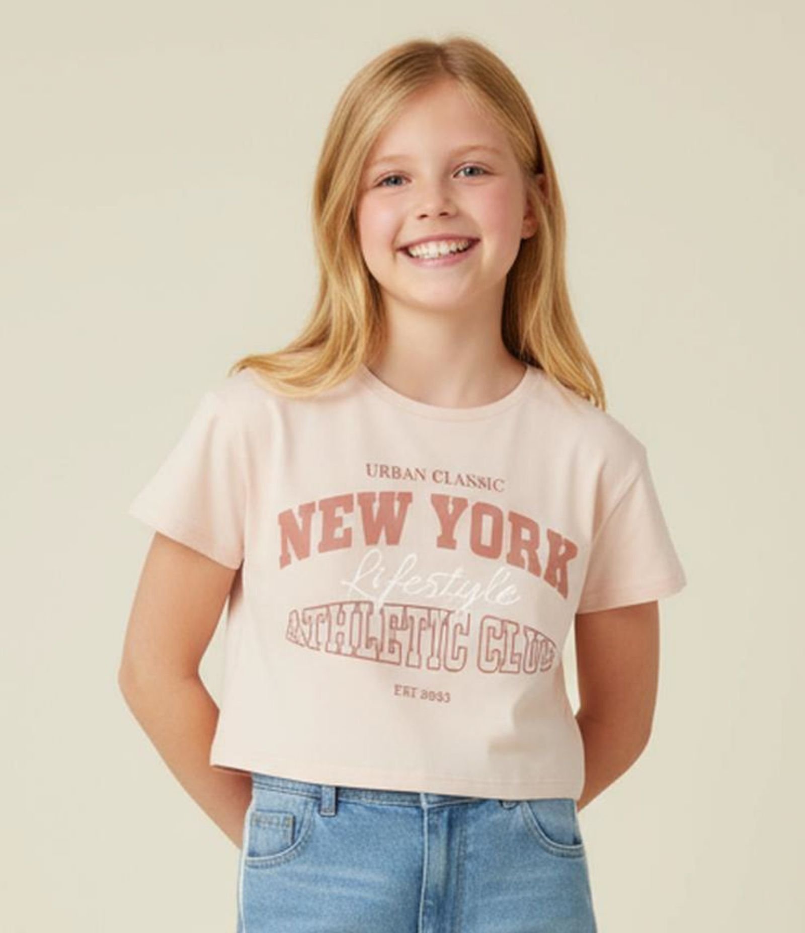 Camiseta Relaxed Infantil com Estampa Lettering New York - Tam 7 a 16 Anos Rosa 1