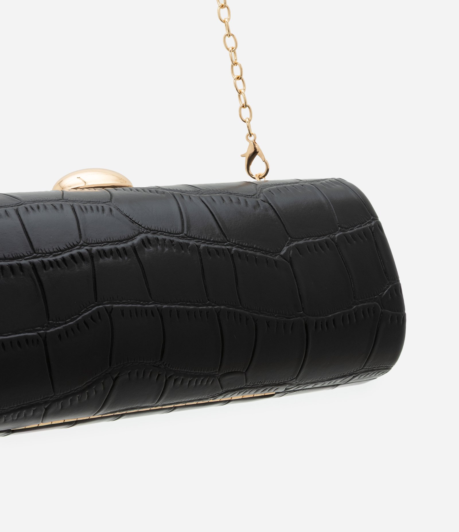 Bolsa Baguete em PU com Textura Croco e Alça Corrente Preto 4