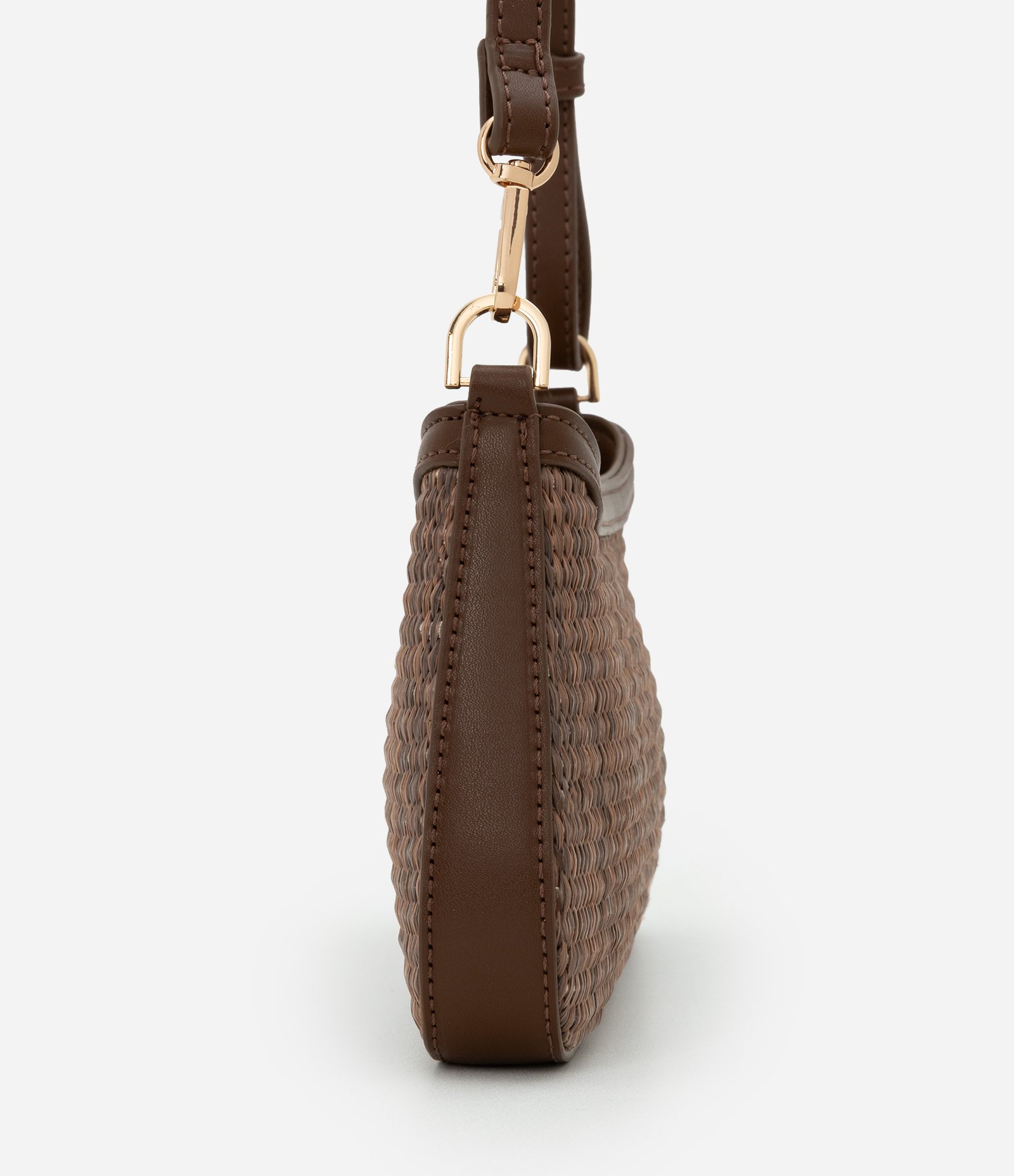 Bolsa Boho Baguete com Efeito de Palha e Alça Regulável Marrom 2