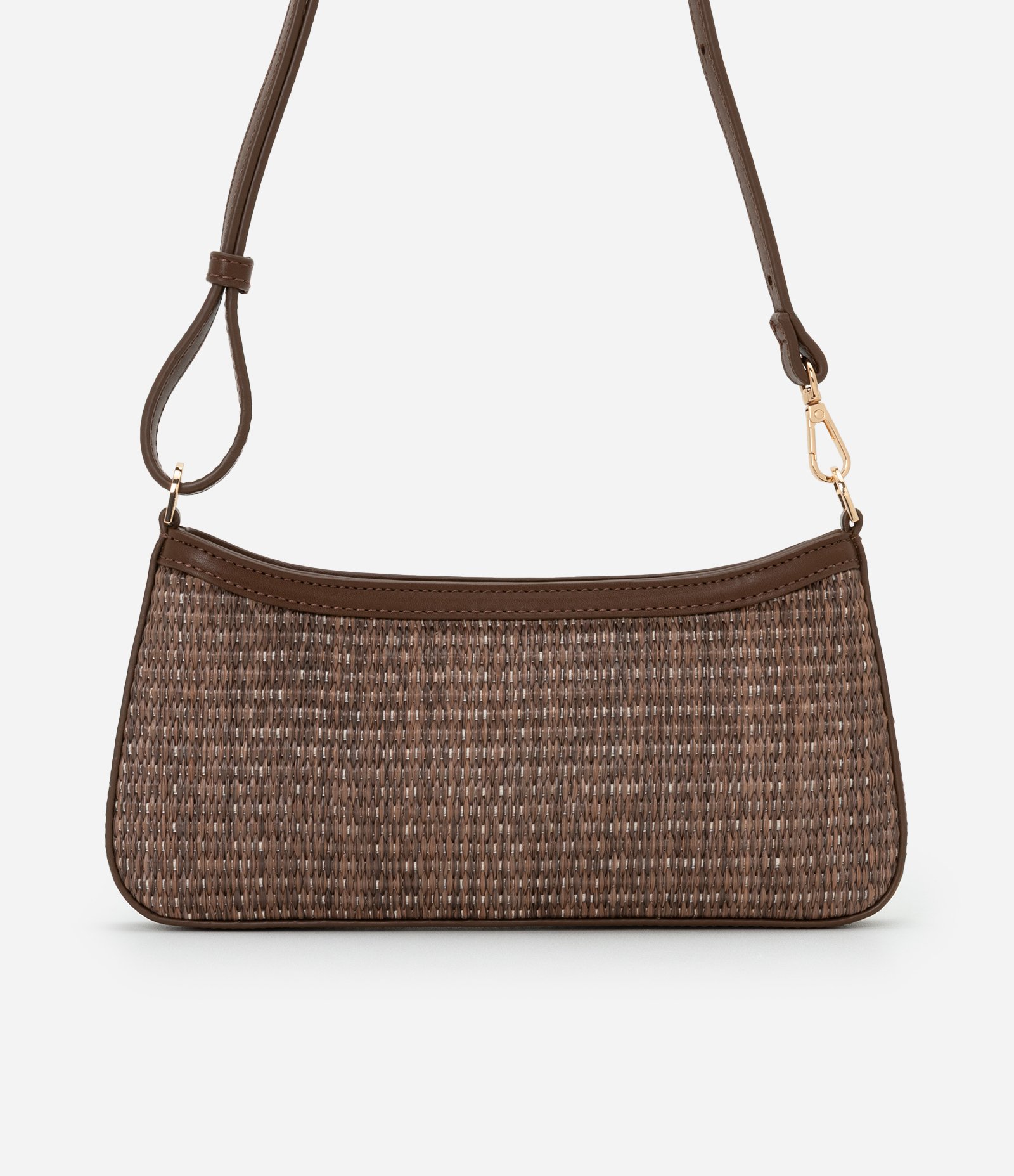 Bolsa Boho Baguete com Efeito de Palha e Alça Regulável Marrom 3